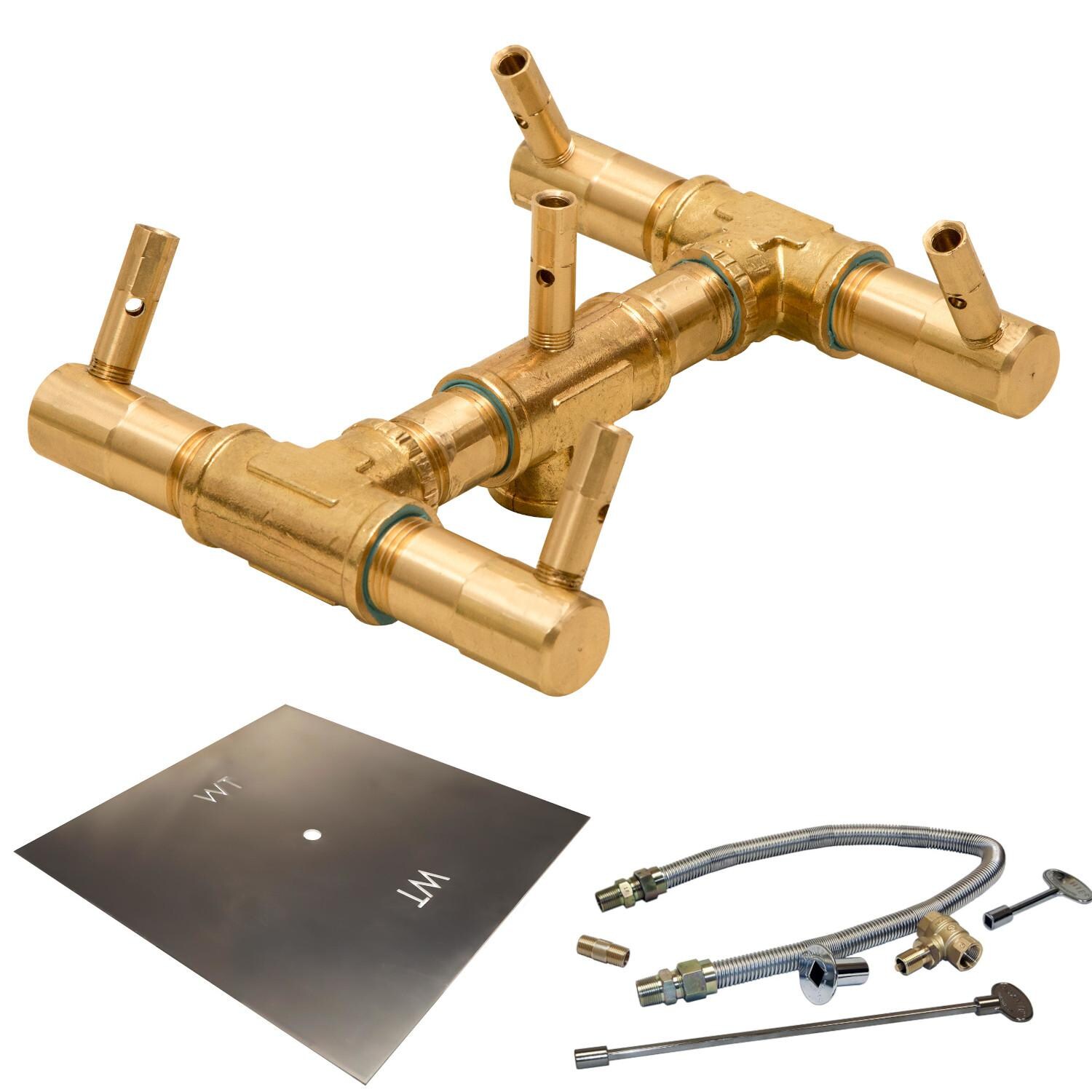 Warming Trends 18-Inch Square Propane Fire Pit Burner Kit W/ 7.5-Inch Original CROSSFIRE Brass Burner - Match Light Ignition - CFB60LPALPL18SFK1