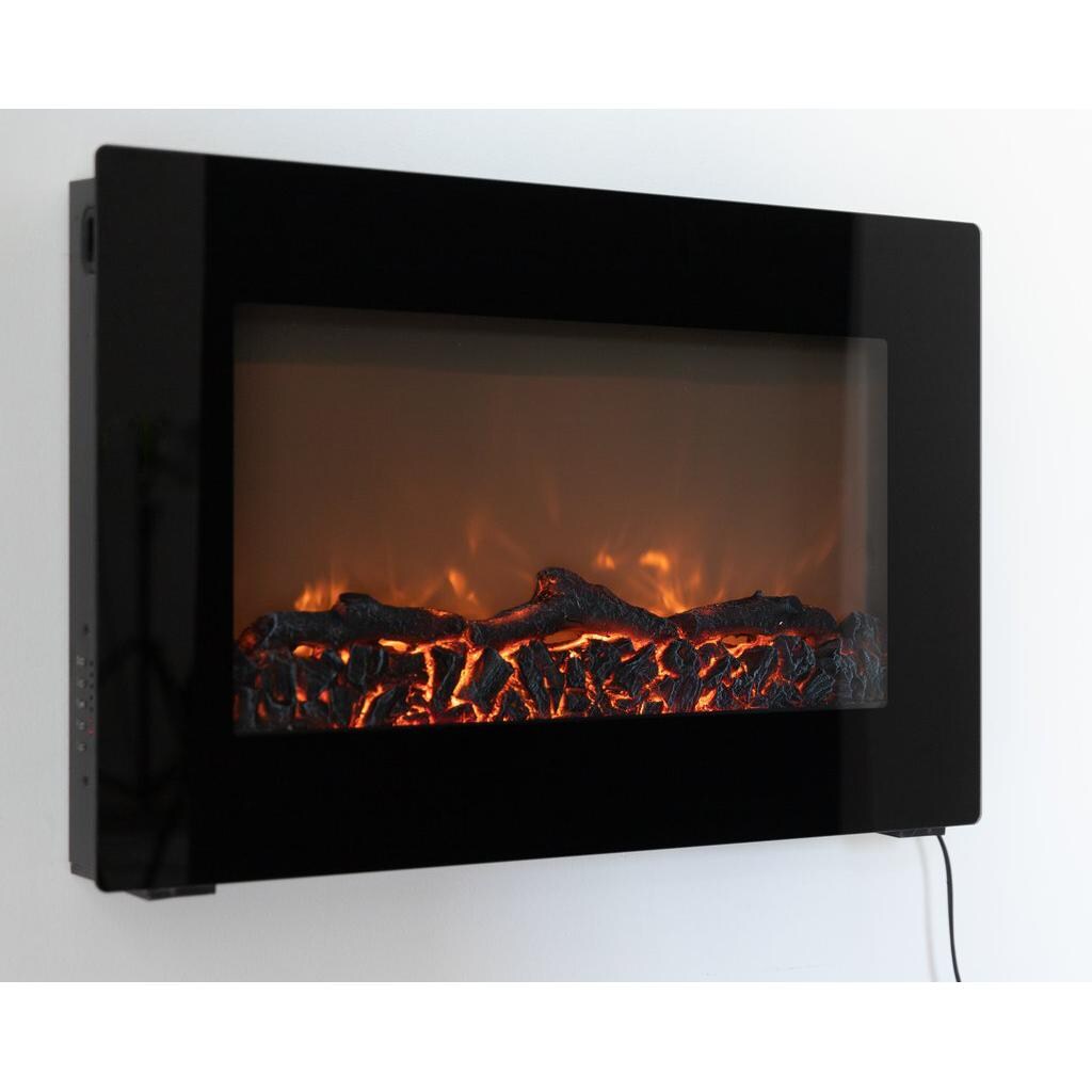 Fire Sense 31-Inch Wall Mount Electric Fireplace - Black - 60757 - Angle View with Logs thumbnail