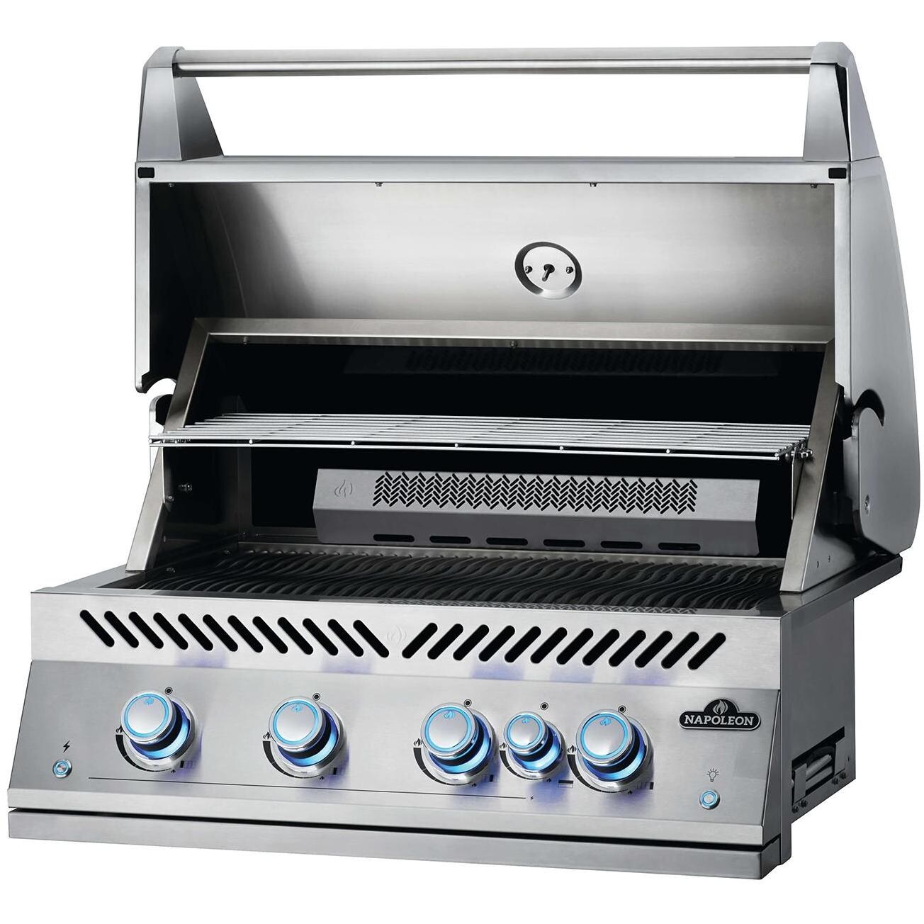 Napoleon BIG32RBNSS Built-In 700 Series 32-Inch Natural Gas Grill with Infrared Rear Burner & Rotisserie Kit - Open with Warming Rack Forward thumbnail