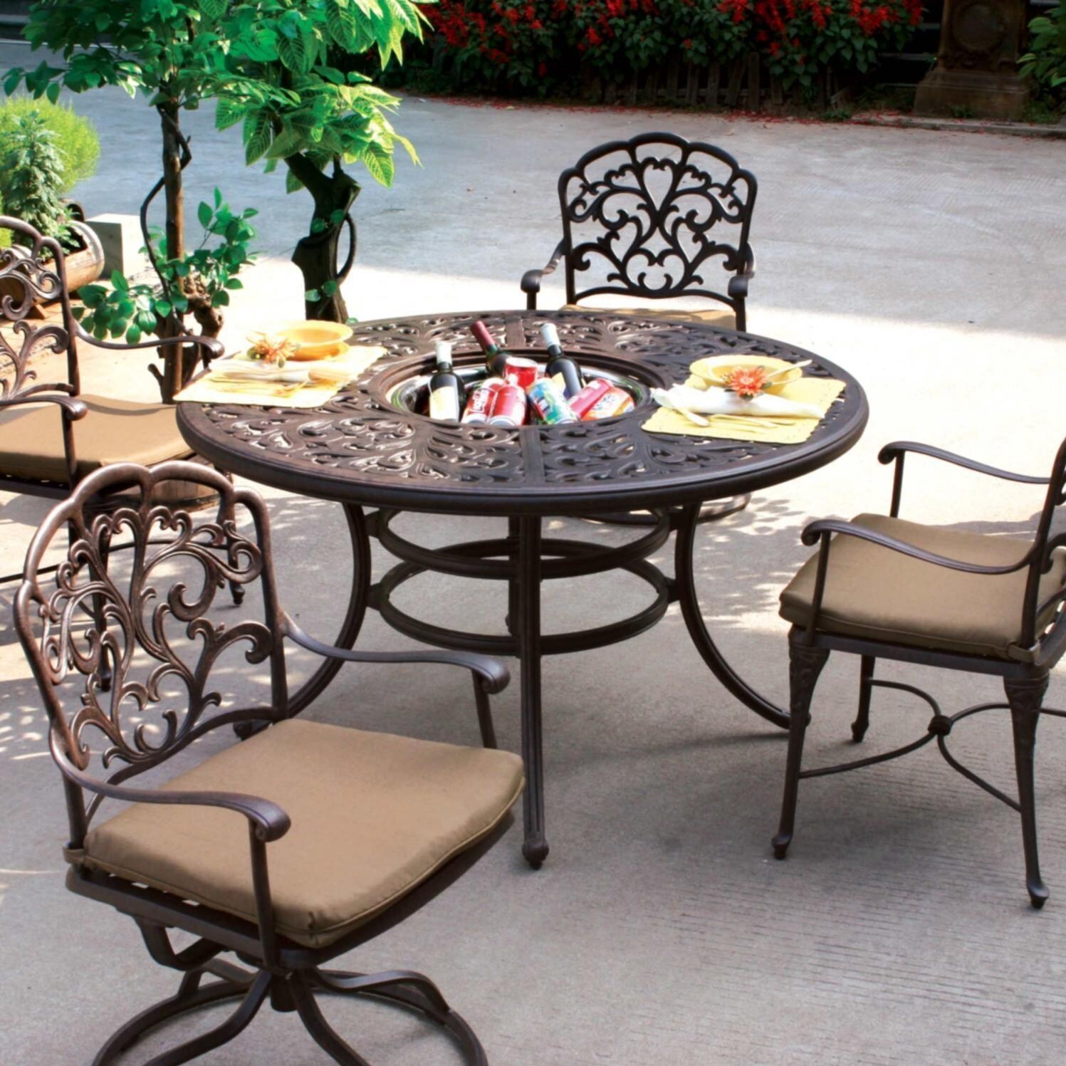 Darlee Catalina 5 Piece Cast Aluminum Patio Dining Set Darlee Catalina 5 Piece Cast Aluminum Patio Dining Set Table With Ice Bucket Insert Bbq Guys