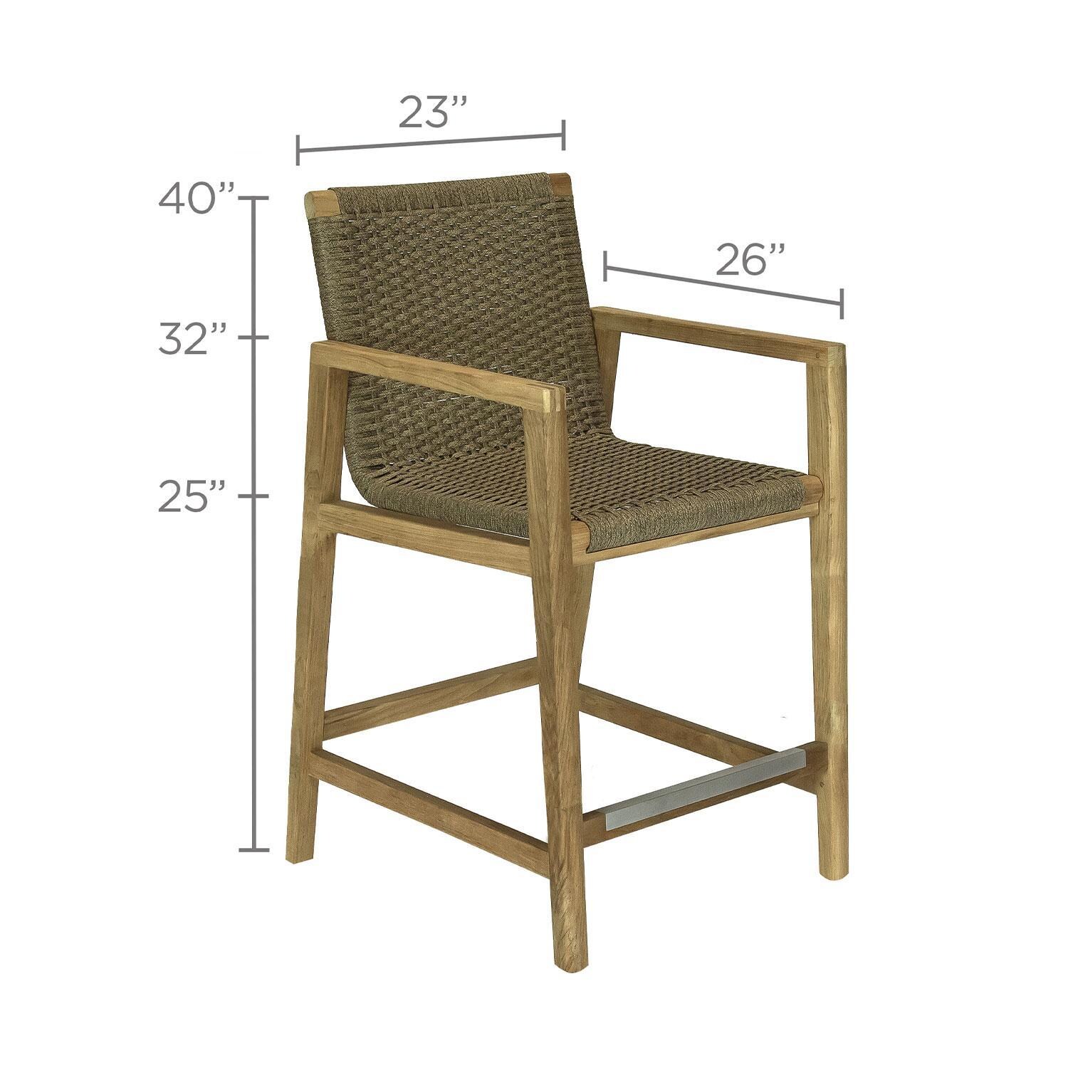 Admiral Rope Counter Height Dining Chair in Charcoal Grey by Royal Teak Collection - Dimensions (Shown in Brown Sand) - Diagram thumbnail