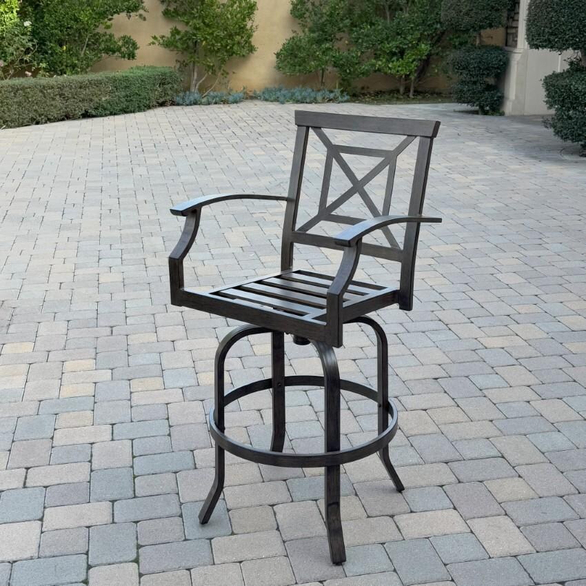 Atlantis Aluminum Swivel Bar Stool Set of 2 w/ Beige Cushions in Walnut By Darlee - Single Chair w/o Cushion - Lifestyle thumbnail