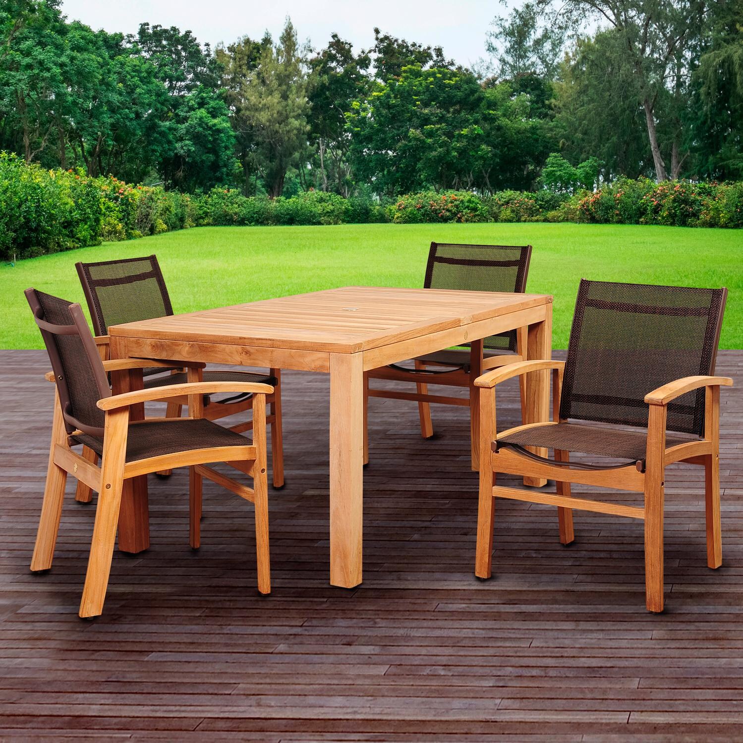 Amazonia Devlin 4Person Sling Patio Dining Set With Teak Table BBQGuys