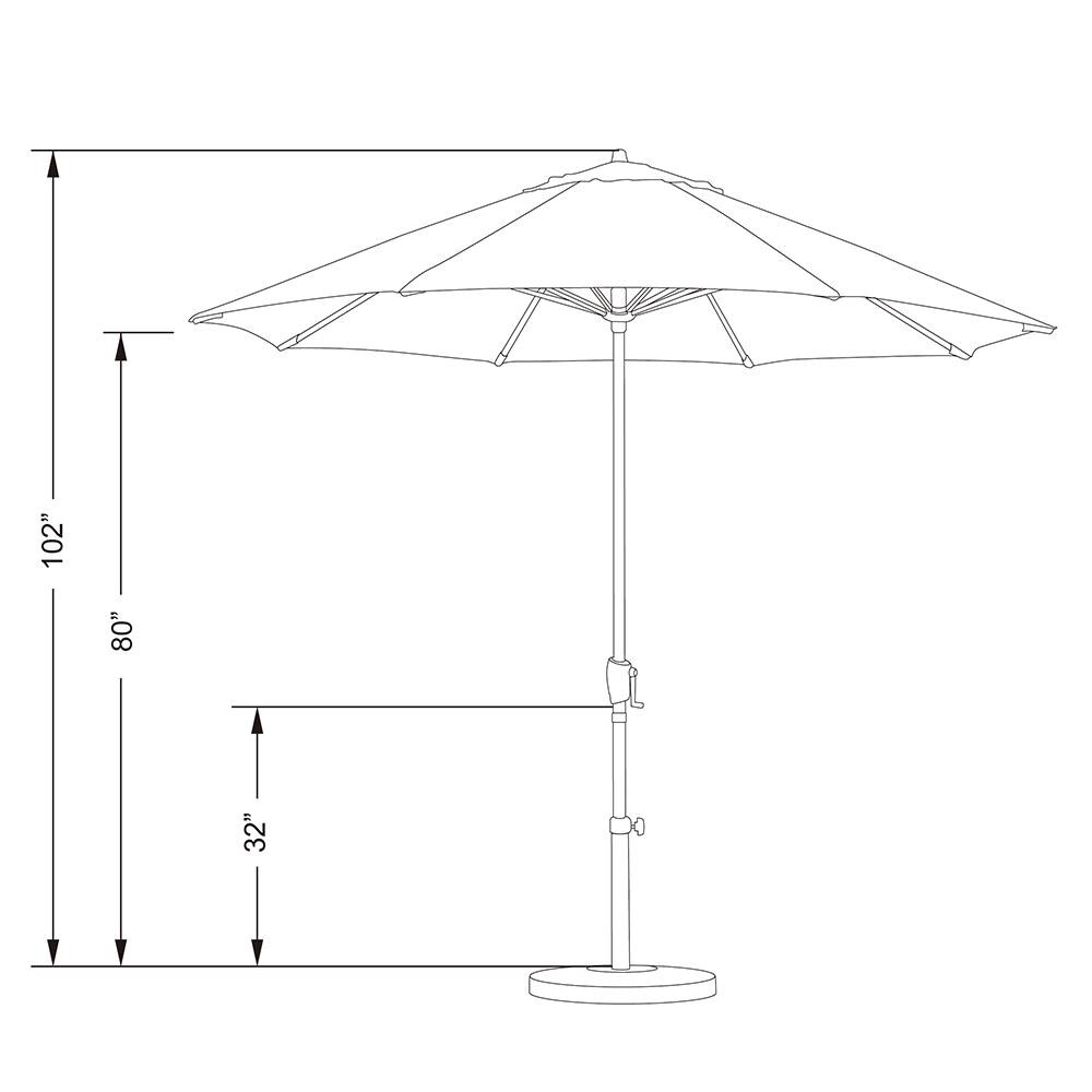 California Umbrella Casa Series 9 Ft Octagonal Aluminum Auto Tilt Patio Umbrella W/ Crank Lift - Line Drawing thumbnail