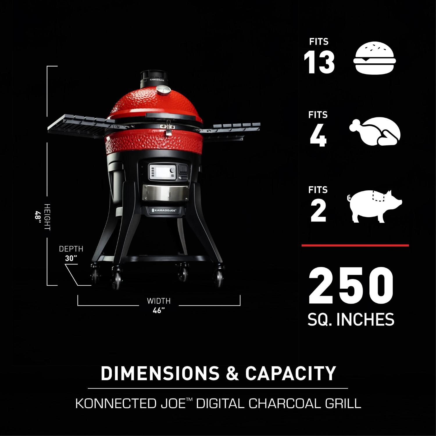 Kamado Joe KJ15041123 Konnected Joe Digital Charcoal Grill - Dimensions thumbnail