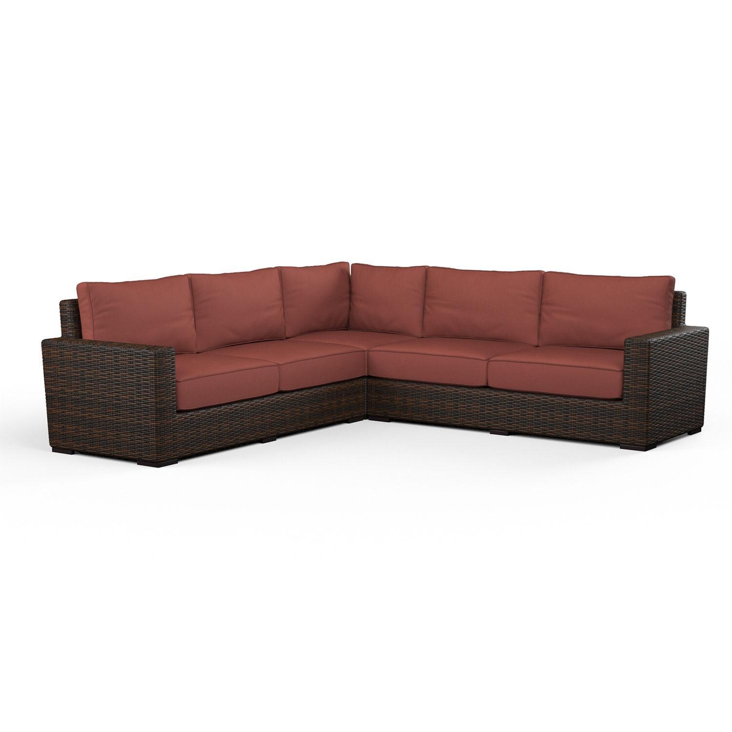 Montecito 3 Pc Wicker Patio Sectional Sofa in Canvas Henna w/ Self Welt By Sunset West - Display - White Background thumbnail