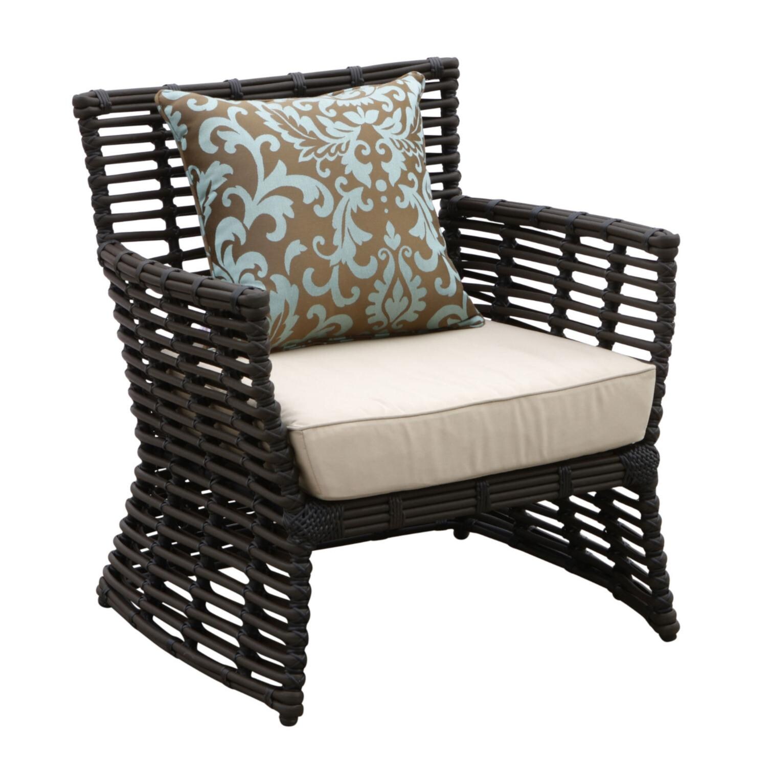 Venice Wicker Patio Club Chair W/ Sunbrella Canvas Antique Beige Cushion By Sunset West image