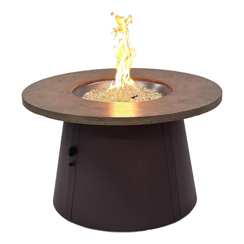 Cirvalo 42 Inch Round Natural Gas Fire Pit in Fossil Brown/Brown by The Outdoor GreatRoom Company - Flame - White Background thumbnail