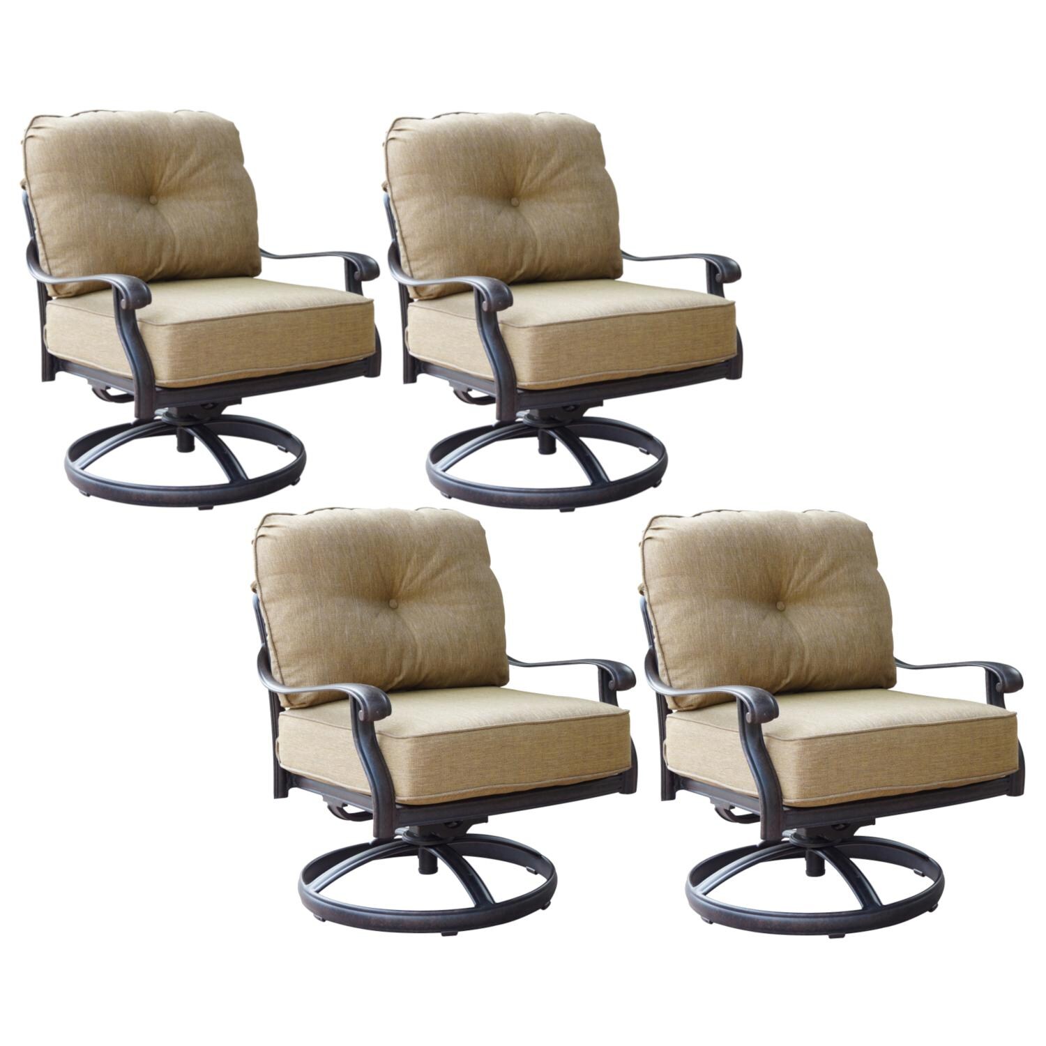 Darlee DL708-5-4 Elisabeth 4 Piece Cast Aluminum Patio Swivel Rocker Club Chair Set W/ Sesame Cushions thumbnail
