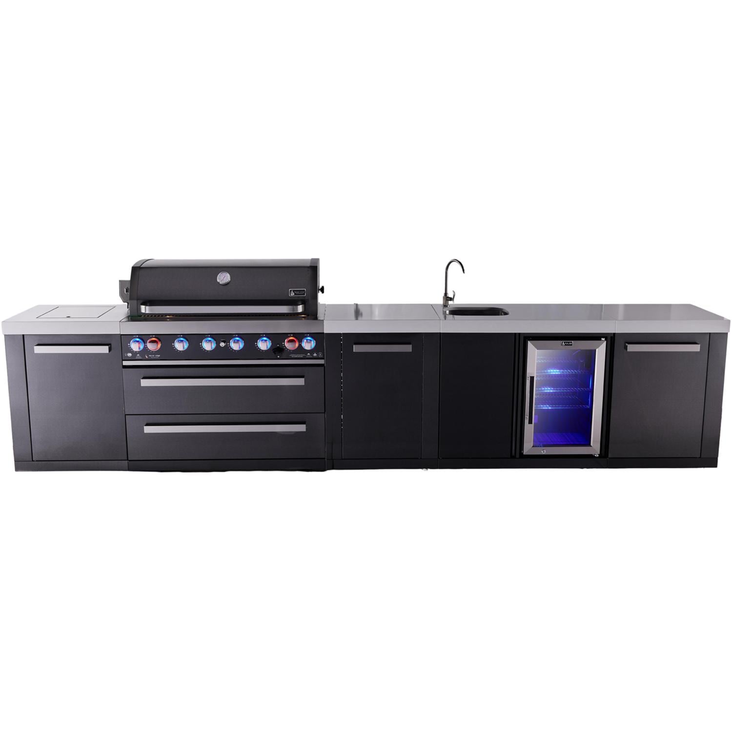 Mont Alpi Black Series 13 Ft Natural Gas Outdoor Kitchen Island w/ 44-in Grill, Side Burner, Beverage Center & Extra Door (Ships Propane w/ Conversion Kit) - Island - White Background thumbnail