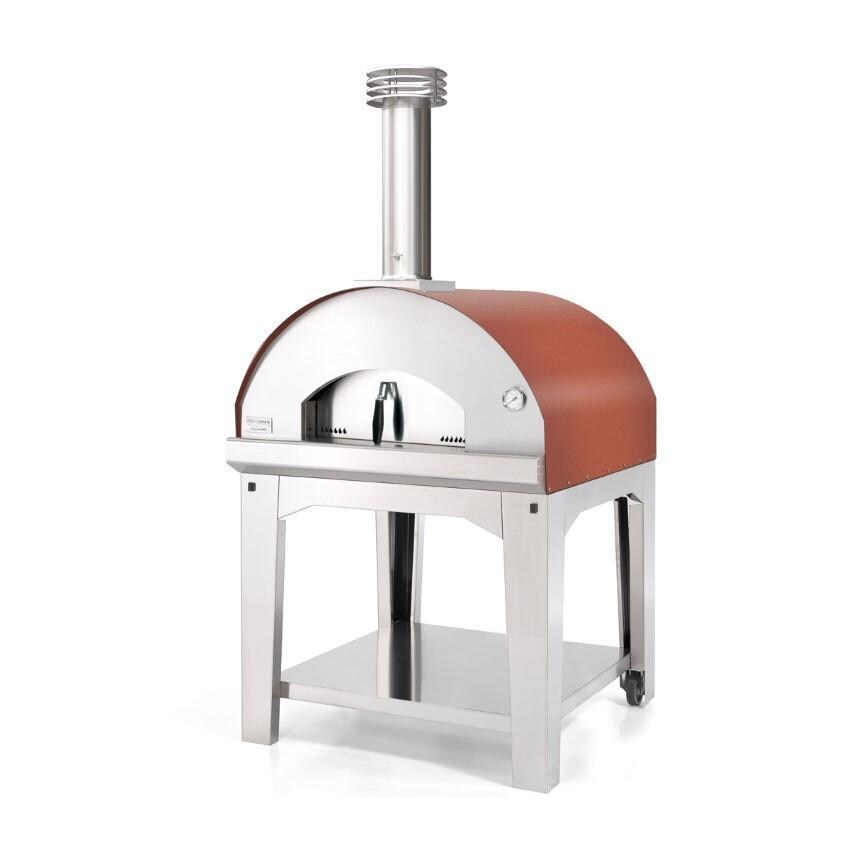 Fontana Forni FTMARIN-R Marinara Wood-Fired Pizza Oven On Cart - Red - White Background thumbnail