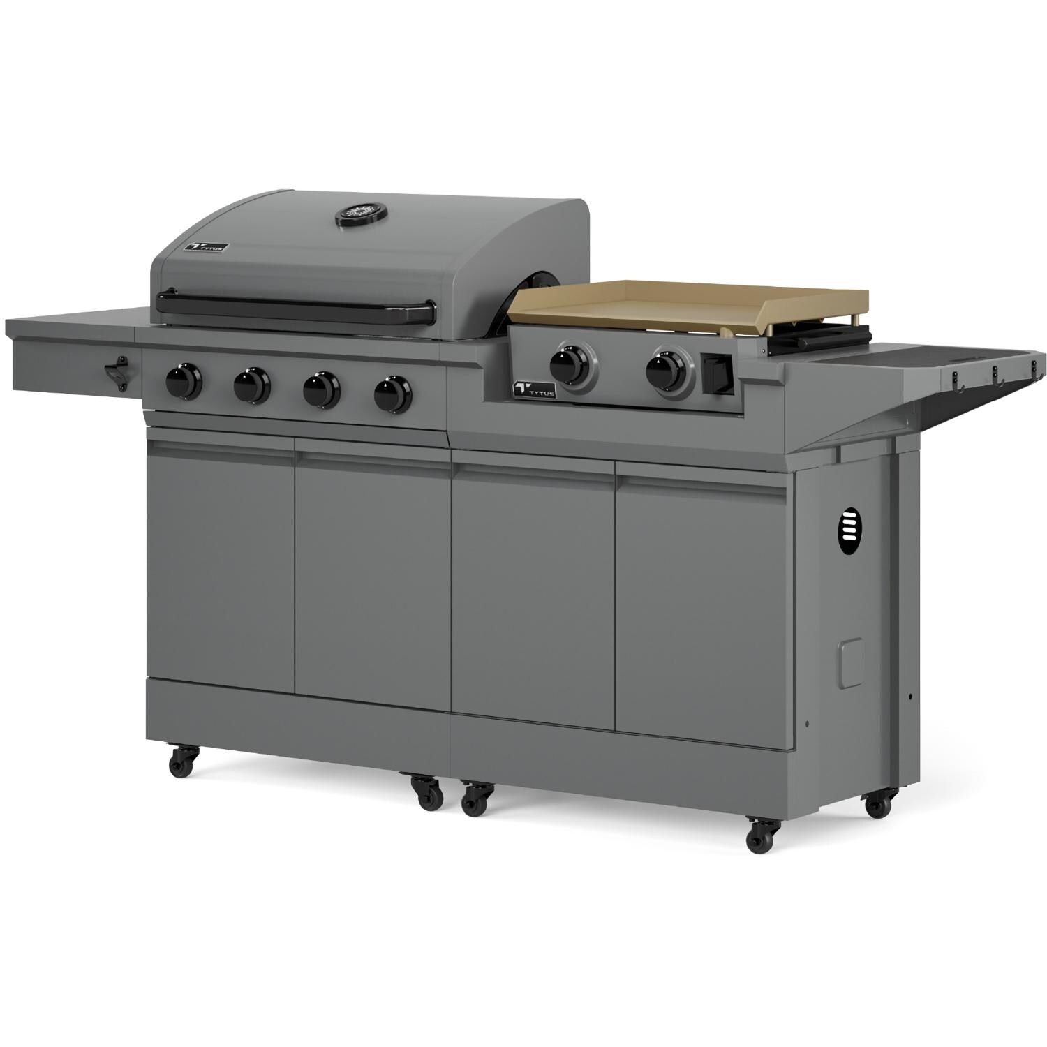 TYTUS TDT-BUN-013 Modular Duo w/ 4-Burner Gas Grill & 2-Burner Gas Griddle - Angled Left - White Background thumbnail