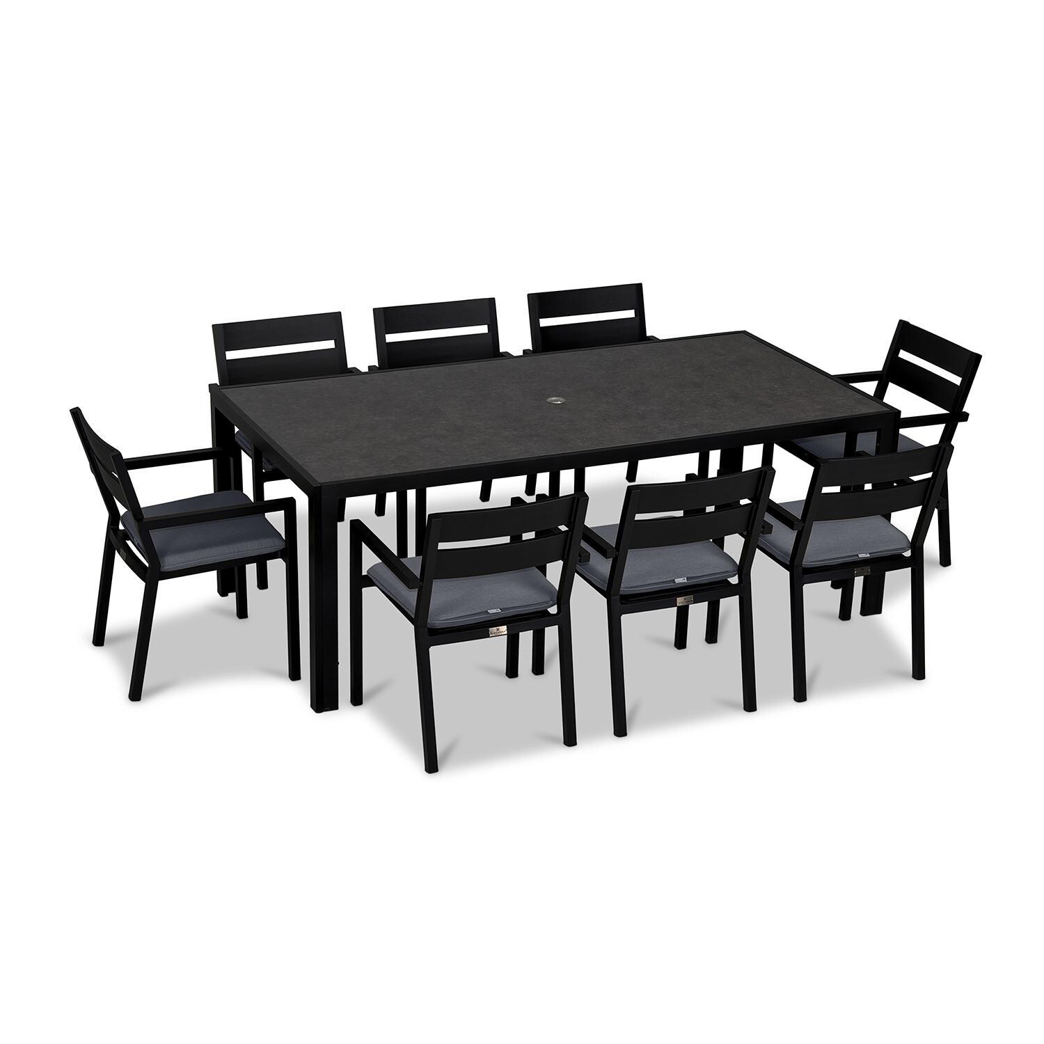 Calm Bay 9 Pc Rectangular Dining Set in Black/Canvas Charcoal by Lakeview - White Background thumbnail