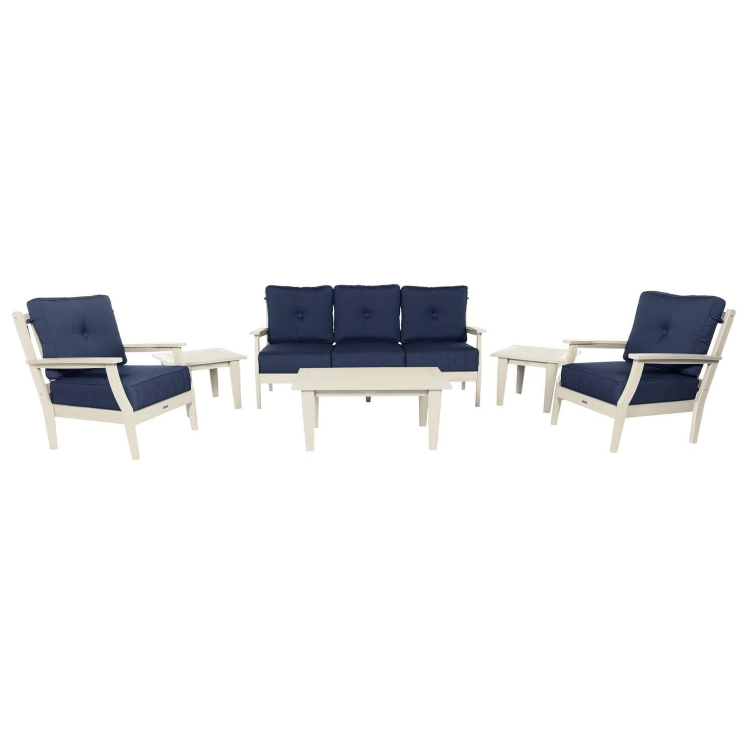 Blushing Bay 6 Pc Recycled Plastic Seating Set w/ Sofa in Spectrum Indigo/Whitewash by Lakeview Outdoor Designs - White Background thumbnail