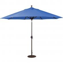 Galtech 11 Ft. Lighted Octagonal Aluminum Patio Market Umbrella W/ Crank Lift And Auto Tilt - Black Frame W/ Sunbrella Canvas Pacific Blue Canopy