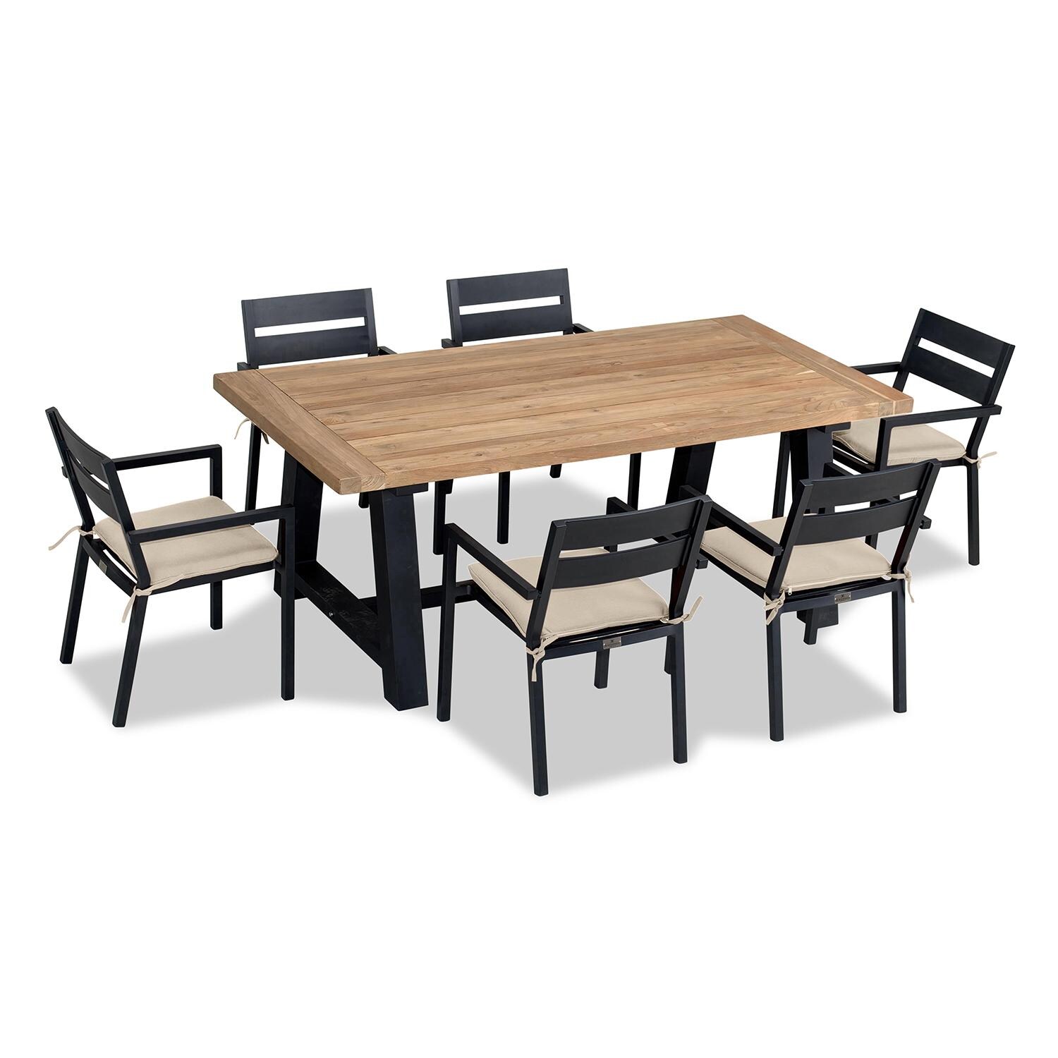 Calm Bay Mill 7 Pc Reclaimed Teak Aluminum Dining Set in Black/Canvas Flax by Lakeview Outdoor Designs