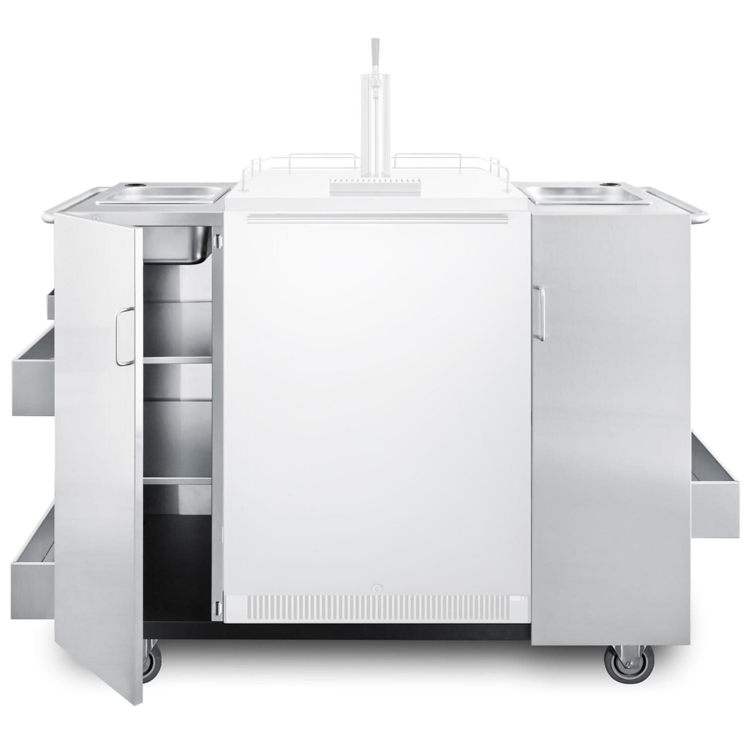 Summit 61-Inch Freestanding Cart With 24-Inch 6.5 Cu. Ft. Outdoor Rated Single Tap Beer Dispenser / Kegerator - Stainless Steel / Black Cabinet - CartOSBC