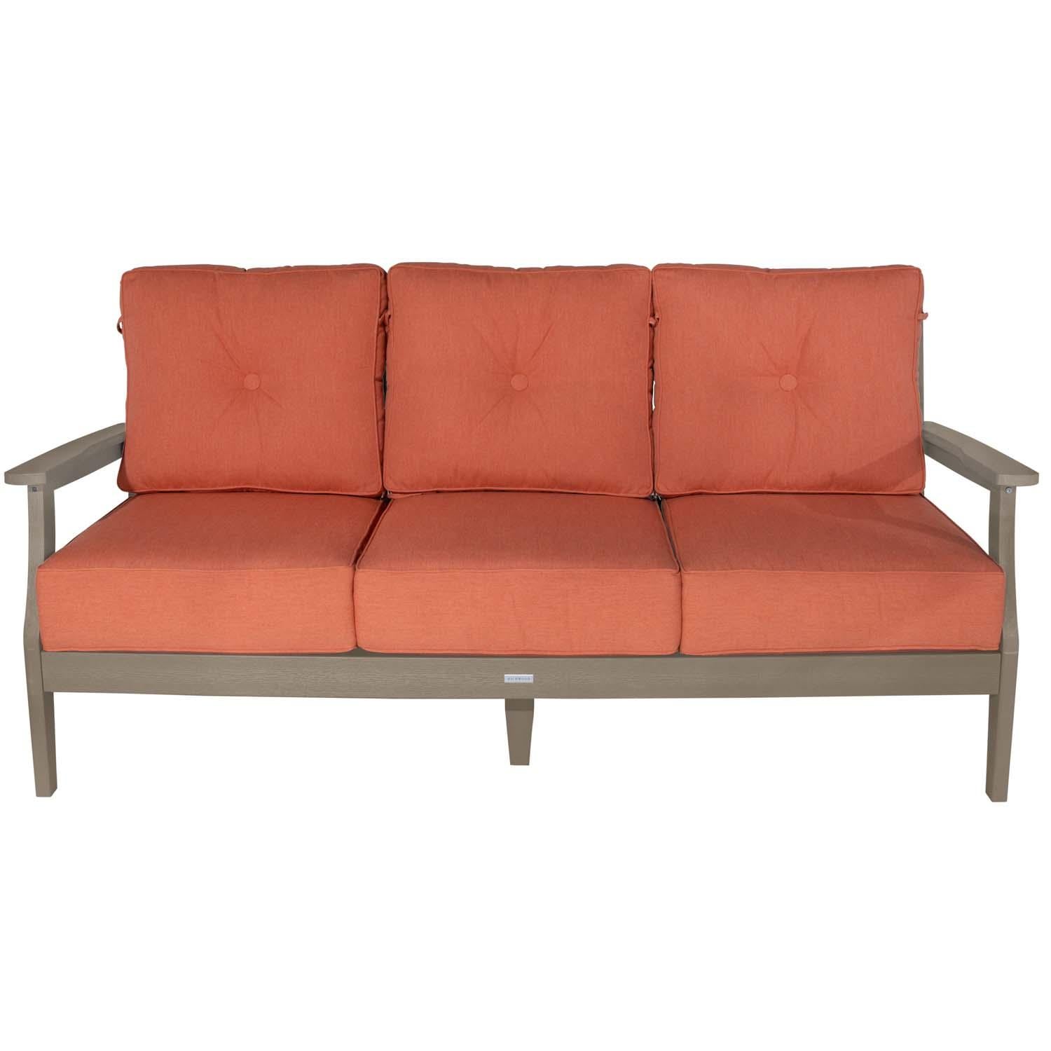 Blushing Bay 3 Person Recycled Plastic Sofa in Canvas Persimmon/Woodland Brown by Lakeview Outdoor Designs - White Background thumbnail