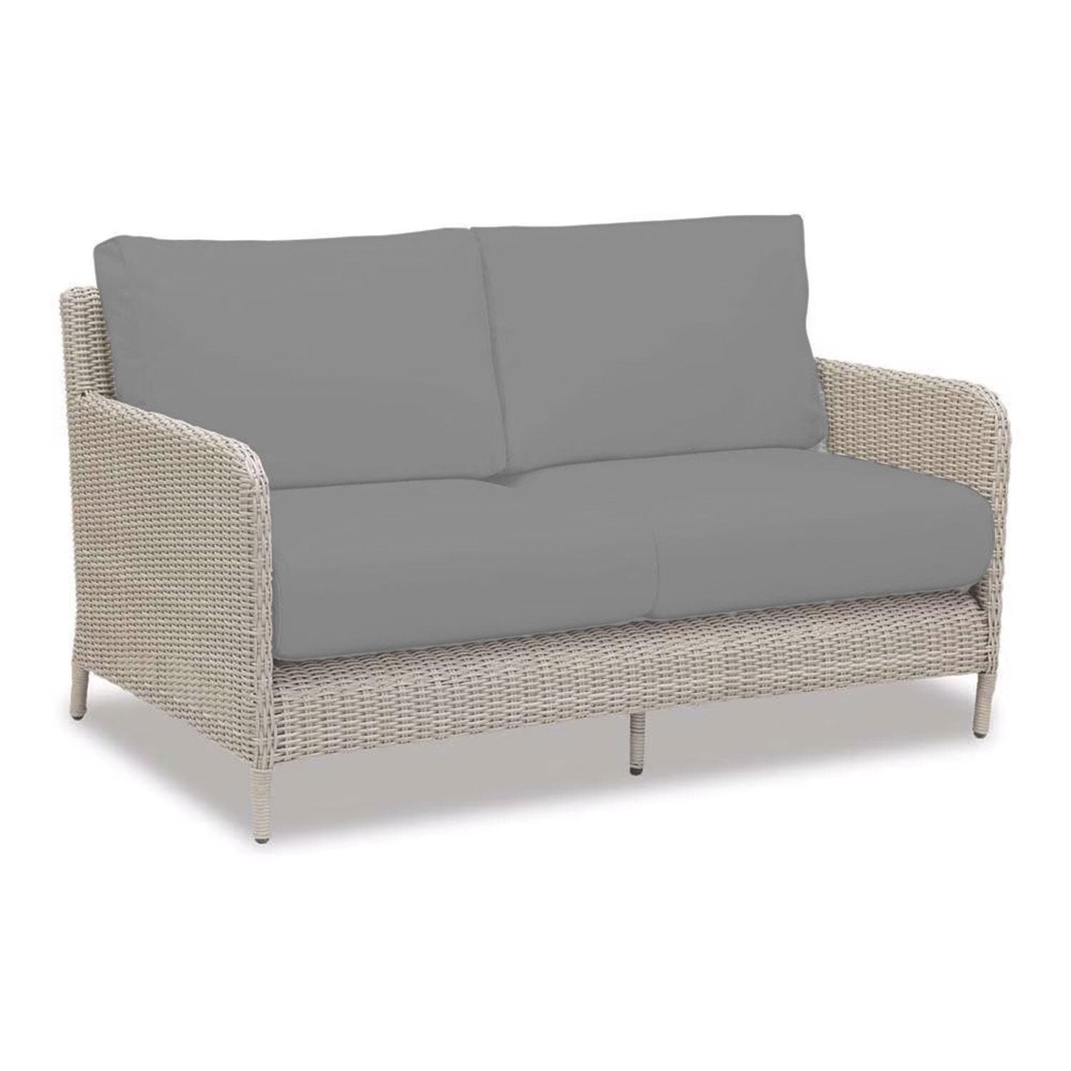 Manhattan Wicker Patio Loveseat in Canvas Granite w/ Self Welt By Sunset West - Display - White Background thumbnail
