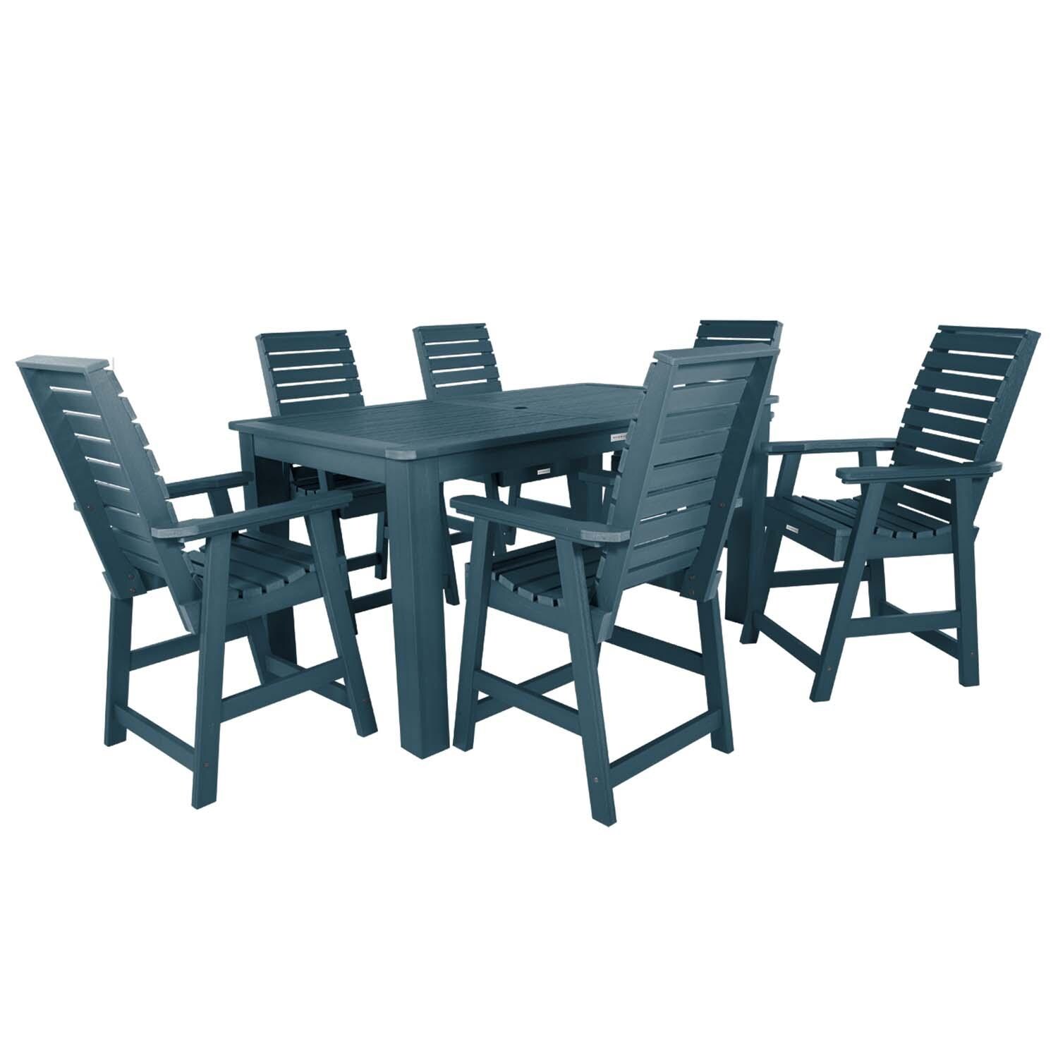Elm Pointe 7 Pc Rectangular Counter Height Dining Set in Nantucket Blue By Lakeview Outdoor Designs - White Background thumbnail