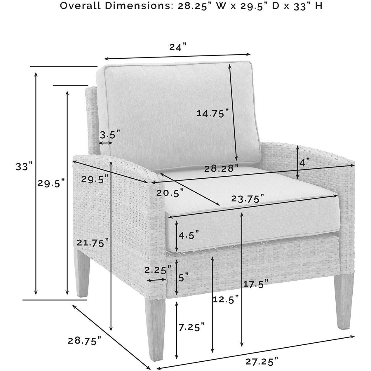 Ultimate Patio UP-92431BR-CR 7Pc Wicker Outdoor Sofa Patio Furniture Set in Creme - Club Chair Dimensions - Diagram thumbnail