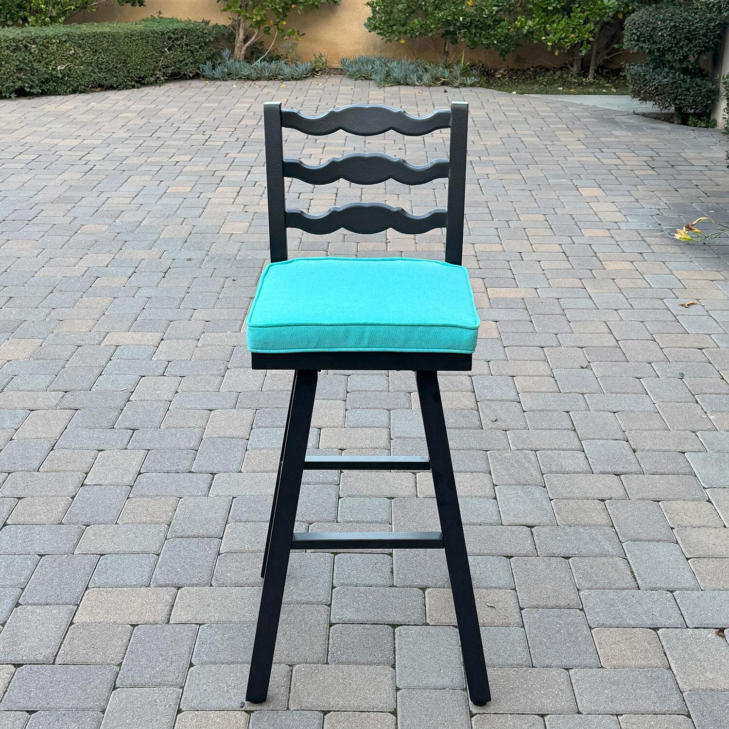 Aspen Aluminum 3 Pc Patio Bar Set w/ 30-in Round Bar Table in Blue by Darlee - Bar Stool - Front View - Lifestyle thumbnail