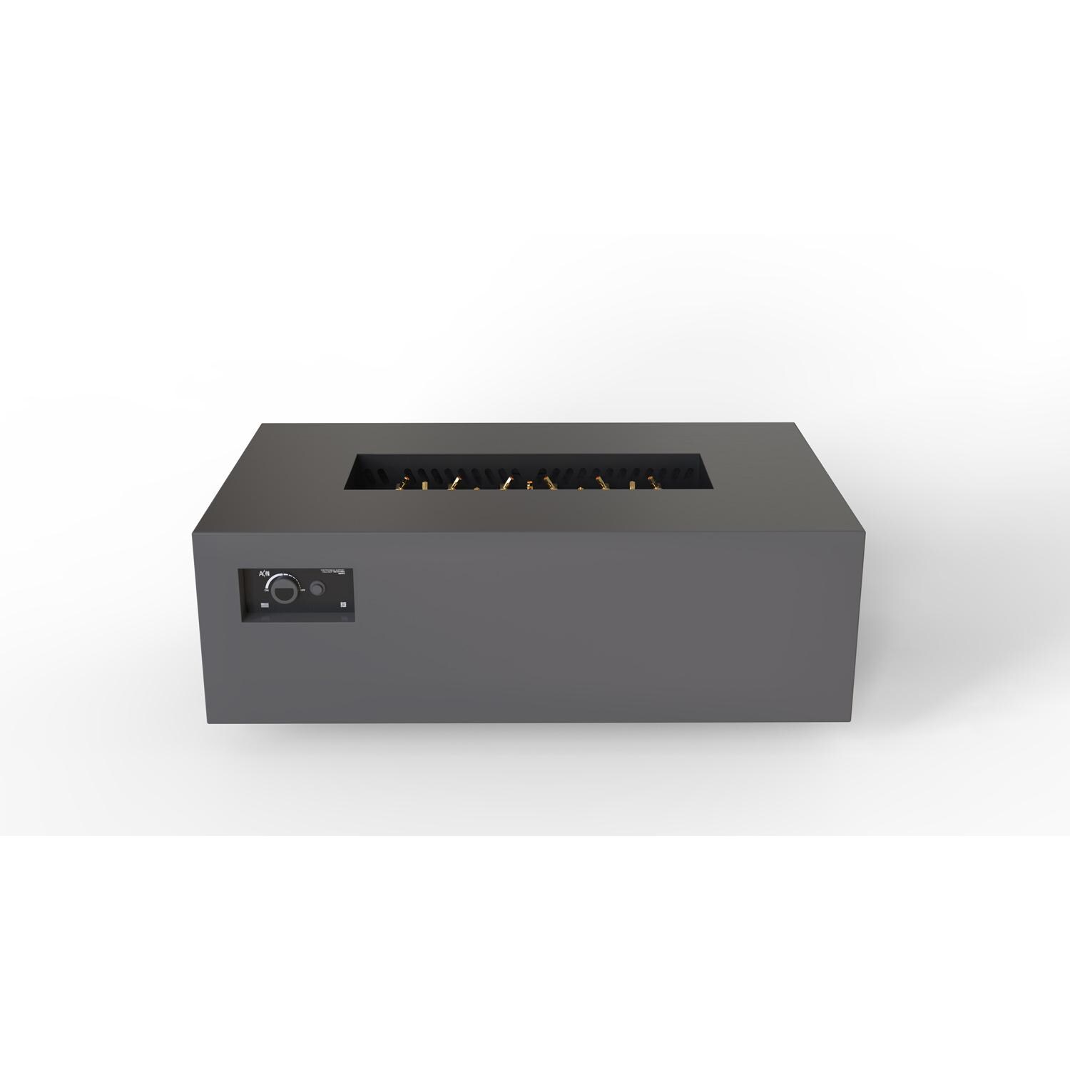 AON 48 x 30 Inch Rectangular Powder Coated Steel Natural Gas Fire Pit Table W/ Mercury Ignition in Charcoal By Warming Trends - Front Angled View - White Background thumbnail