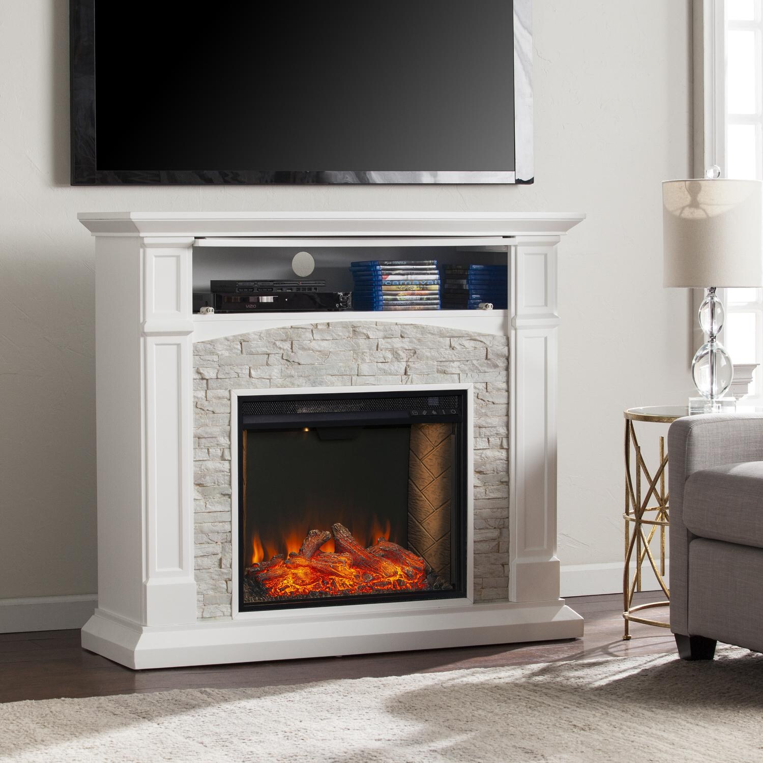 Southern Enterprises Seneca AlexaEnabled Smart Media Fireplace White FS9362 BBQGuys