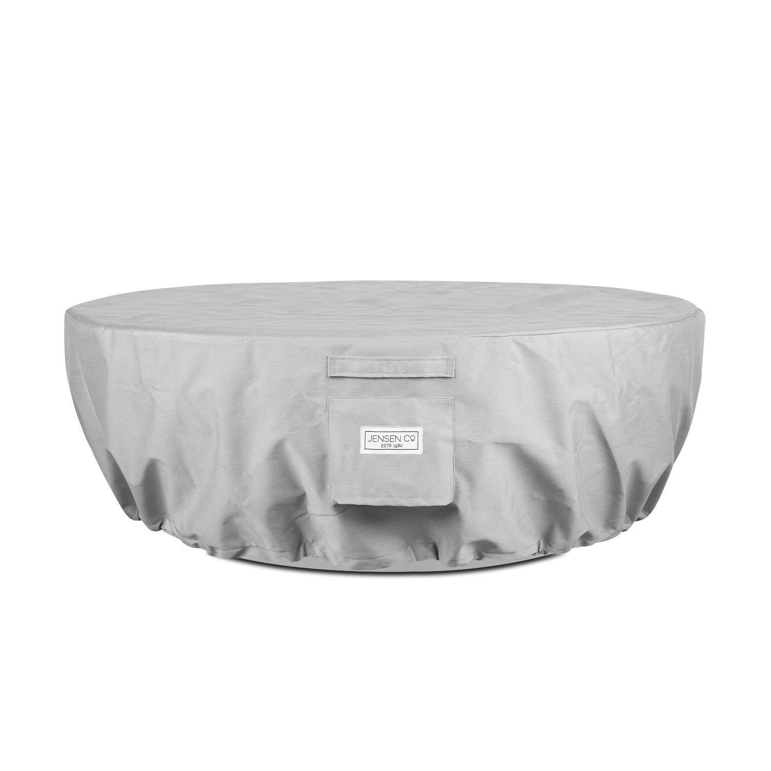 Dustyview 38-in Round Concrete Natural Gas Fire Bowl in White by BBQGuys Signature - Cover On - White Background thumbnail
