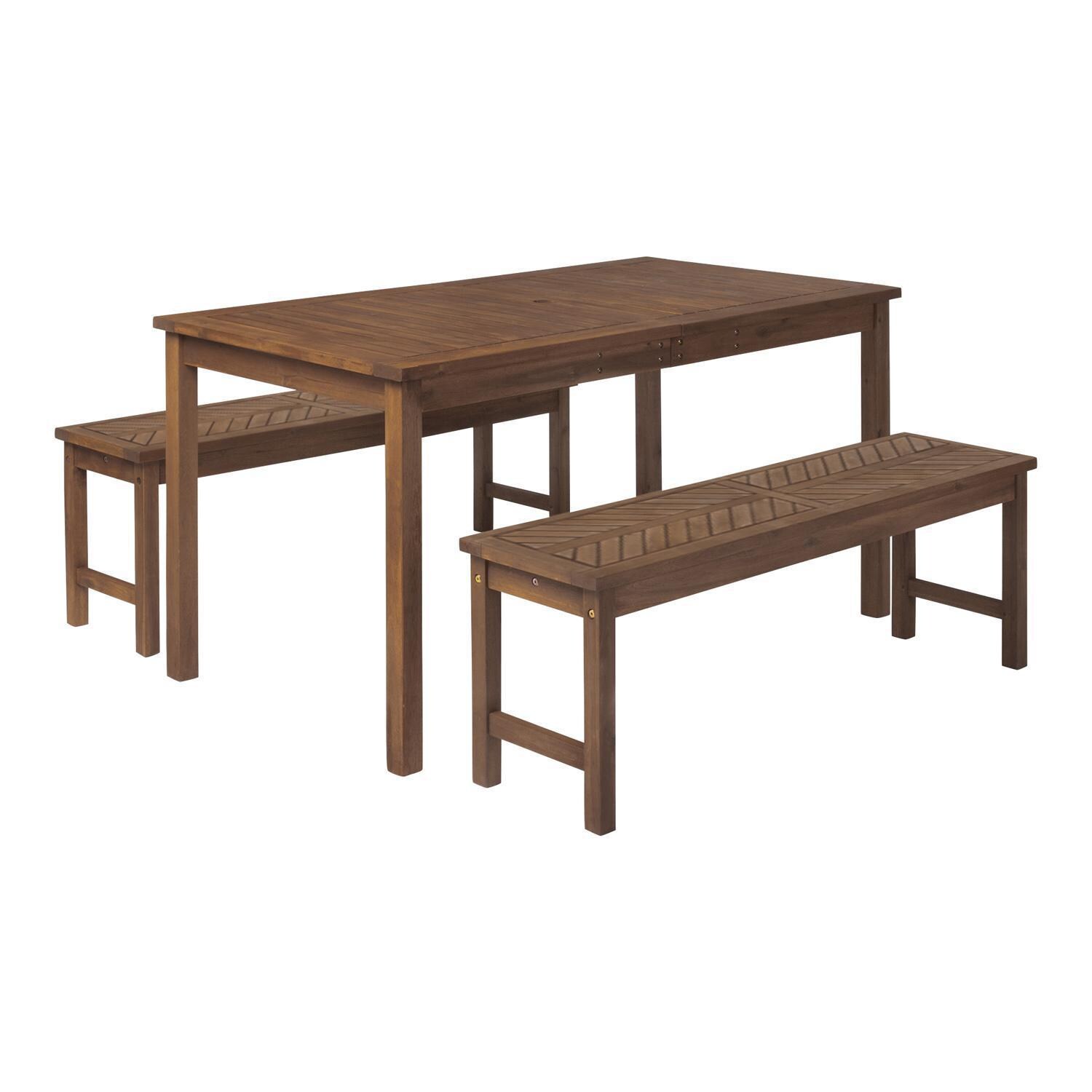 Ultimate Patio Wishlake 3 Piece Acacia Patio Dining Set W/ 60 X 32 Inch Rectangular Table - Dark Brown - Angled View thumbnail