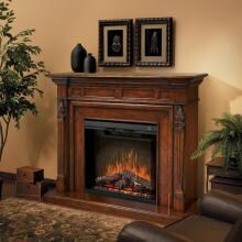 Dimplex Multi-Fire Torchiere 63-Inch Electric Fireplace Mantel - Inner-Glow Logs - Burnished Walnut - SEP-BW-4217-FB image