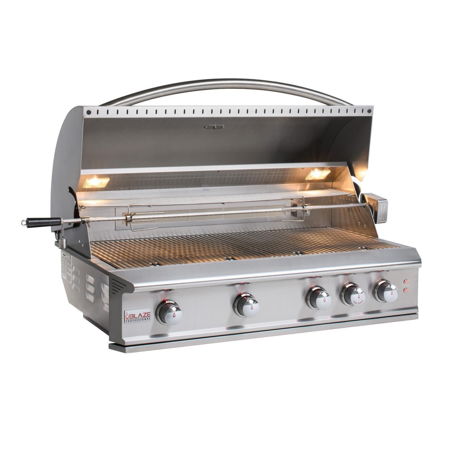 Blaze BLZ-4PRO-NG Professional LUX 44-Inch 4-Burner Built-In Natural Gas Grill With Rear Infrared Burner - Hood Open thumbnail