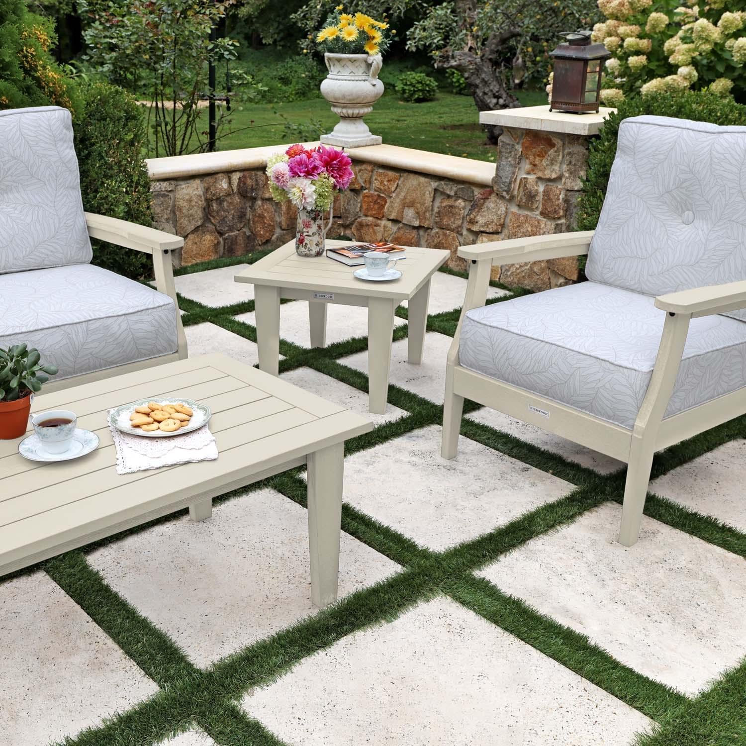Blushing Bay 4 Pc Recycled Plastic Seating Set in Lively Parchment/Whitewash by Lakeview Outdoor Designs - Close Up End Table - Lifestyle thumbnail