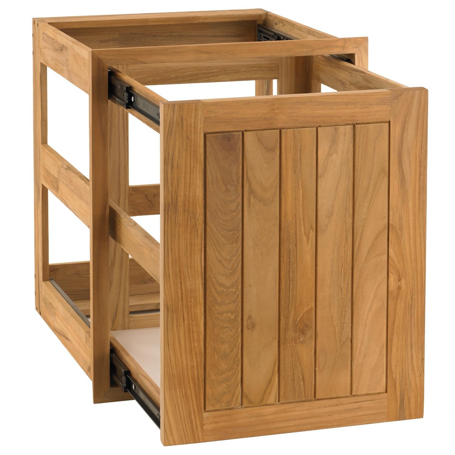 Pacific Teak POHDL-18C | Cottage 18-inch Teak Wood Roll-Out Double Trash / Recycling Bin Drawer - Open thumbnail