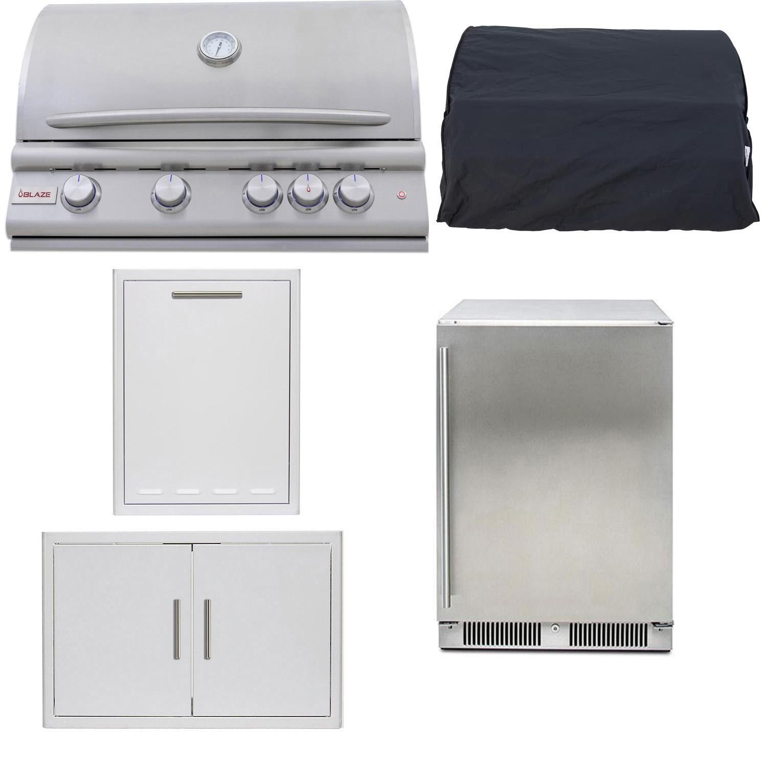 Blaze LTE+ 5 Pc 32-in Propane Gas Outdoor Kitchen Package w/ Refrigerator & Double Trash / Recycling Bin