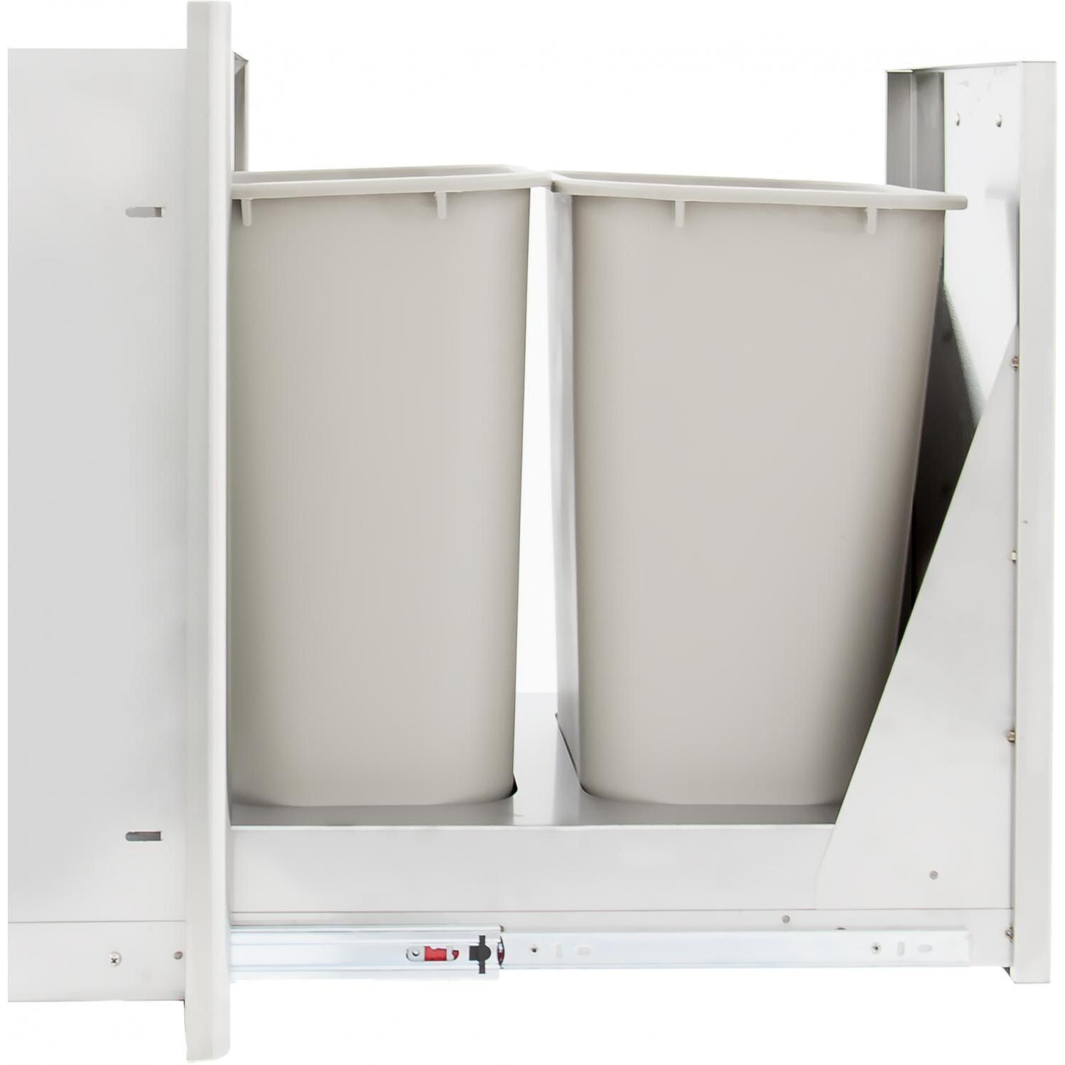 Blaze BLZ-TREC-DRW-H 20-in Roll-Out Stainless Steel Double Trash / Recycling Bin - Open Side View - White Background