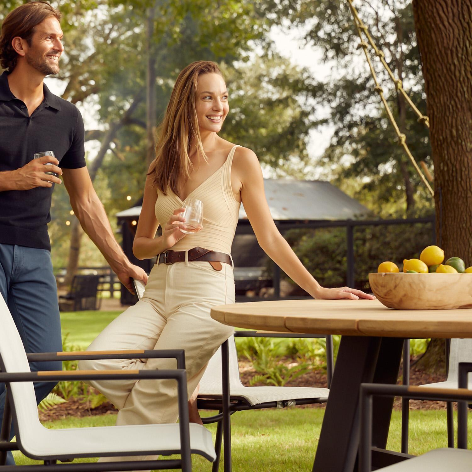 Teak + Table Barbados 60 Inch Round Dining Table - In Use - Lifestyle thumbnail