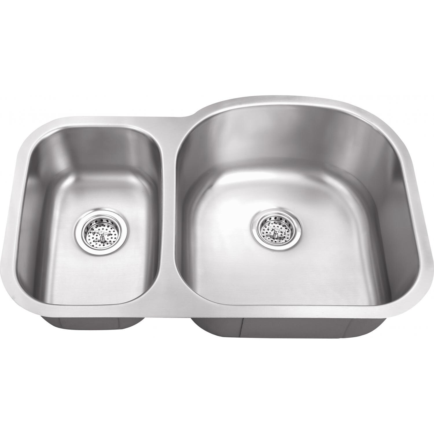 Platinum 31 X 20 16-Gauge 30/70 Offset Double Bowl Stainless Steel Undermount Sink (Shown With Strainers - Not Included) thumbnail