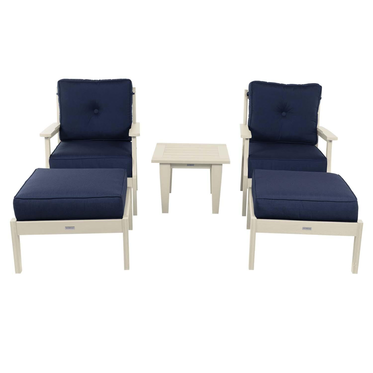 Blushing Bay 5 Pc Recycled Plastic Seating Set in Spectrum Indigo/Whitewash by Lakeview Outdoor Designs - White Background thumbnail