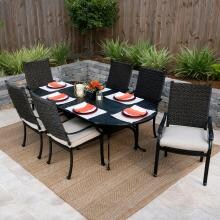Carondelet 7 Piece Wicker Patio Dining Set W/ 84 X 42 Inch Oval Table & Sunbrella Spectrum Sand Cushions By Lakeview Outdoor Designs image