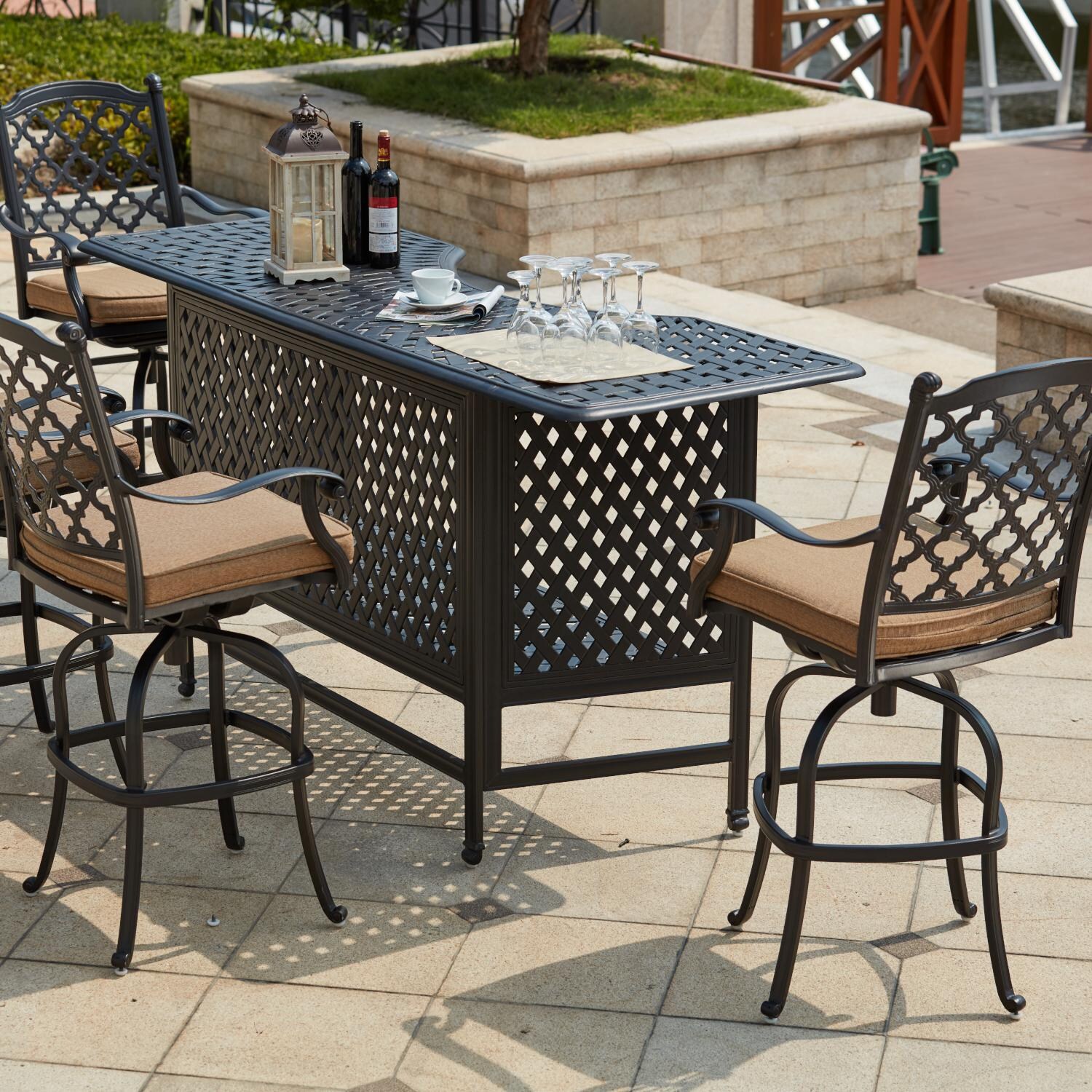 Darlee 201650-5PC-60K Madison 5 Piece Cast Aluminum Patio Party Bar Set W/ Swivel Bar Stools thumbnail
