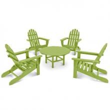 Classic 5 Piece Recycled Plastic Wood Patio Folding Adirondack Conversation Set By POLYWOOD - Lime