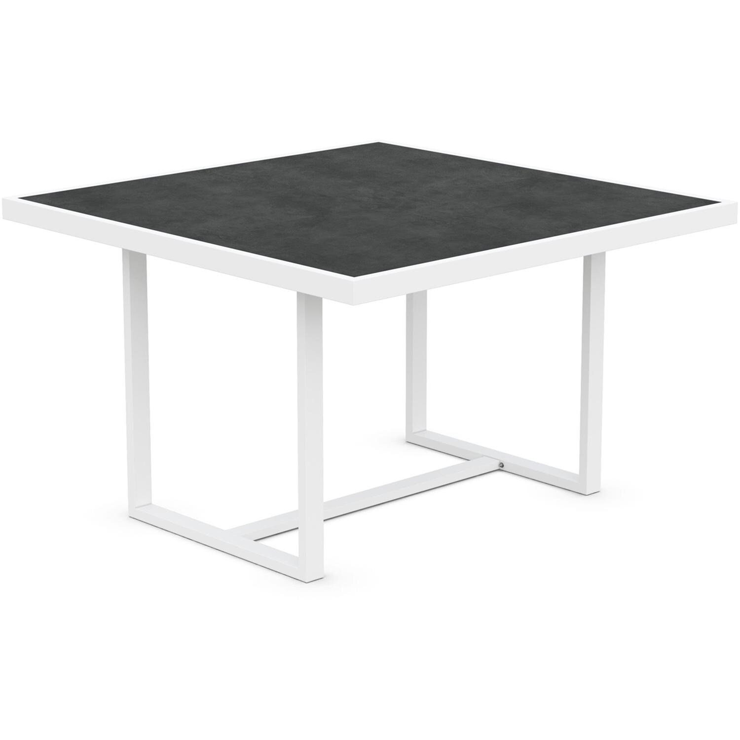 Azzurro Living Pavia 48 Inch White Aluminum Dining Table W/ Micron Dekton Top - Angled - White Background thumbnail