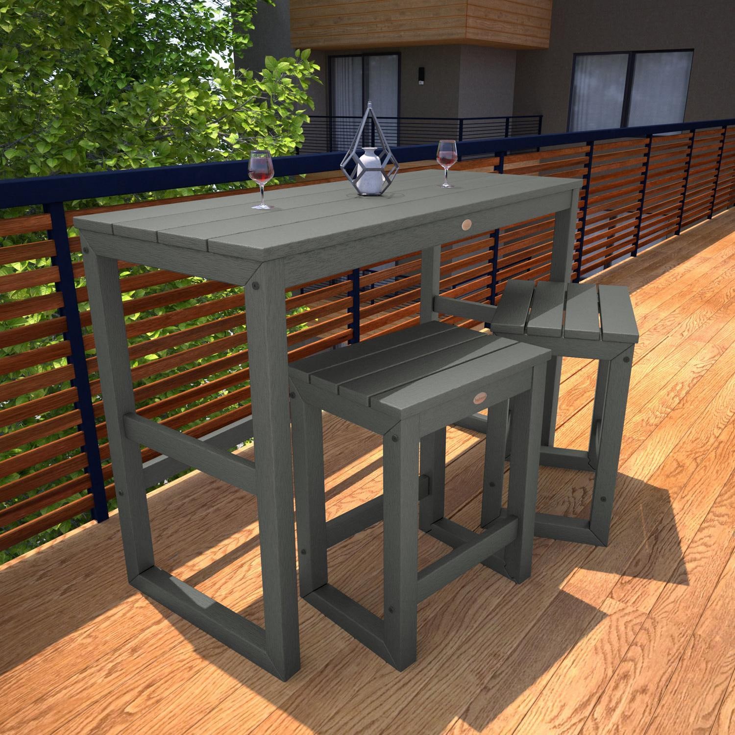 Lakeview Audubon 3 Pc Recycled Plastic Counter Height Balcony Dining Bar Set in Coastal Teak - On Patio - Lifestyle thumbnail