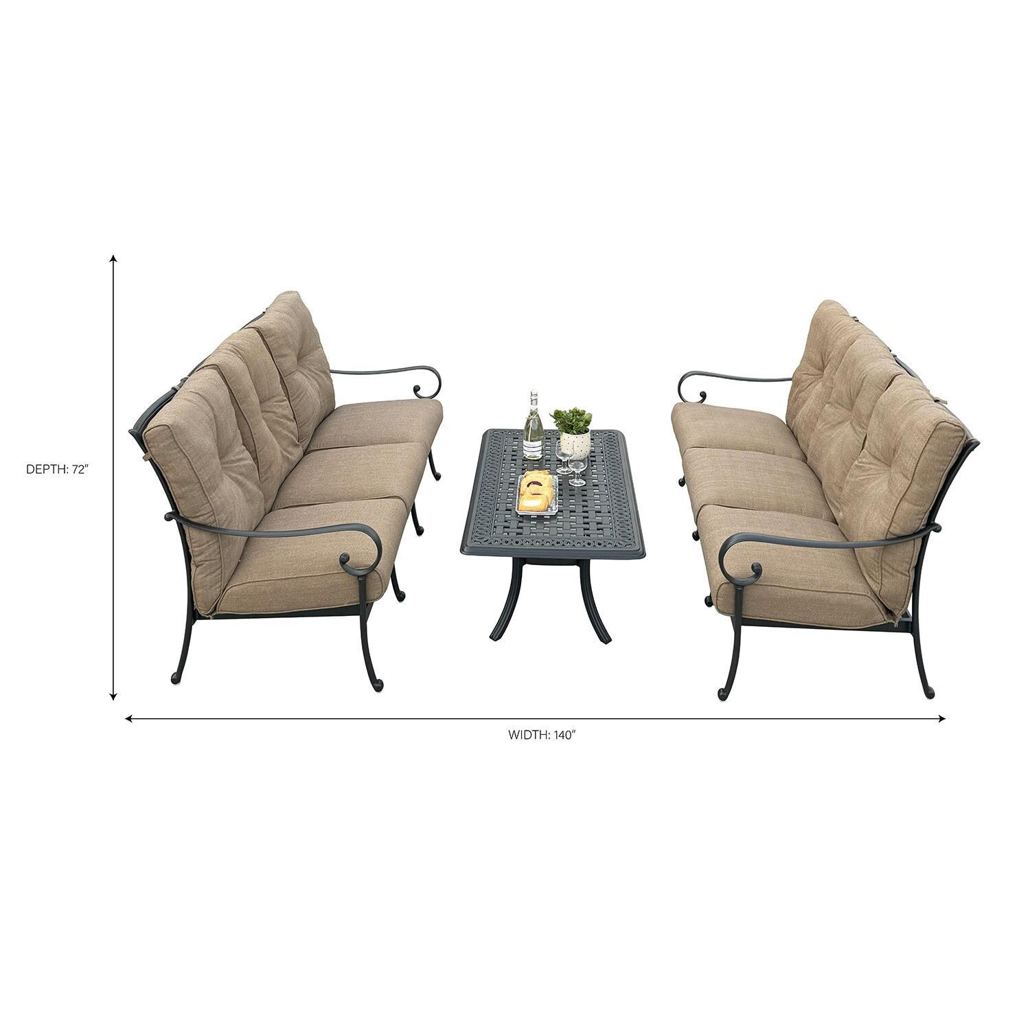 Santa Anita 3 Pc Cast Aluminum Seating Set in Antique Bronze/Heather Beige by Darlee - Dimensional thumbnail