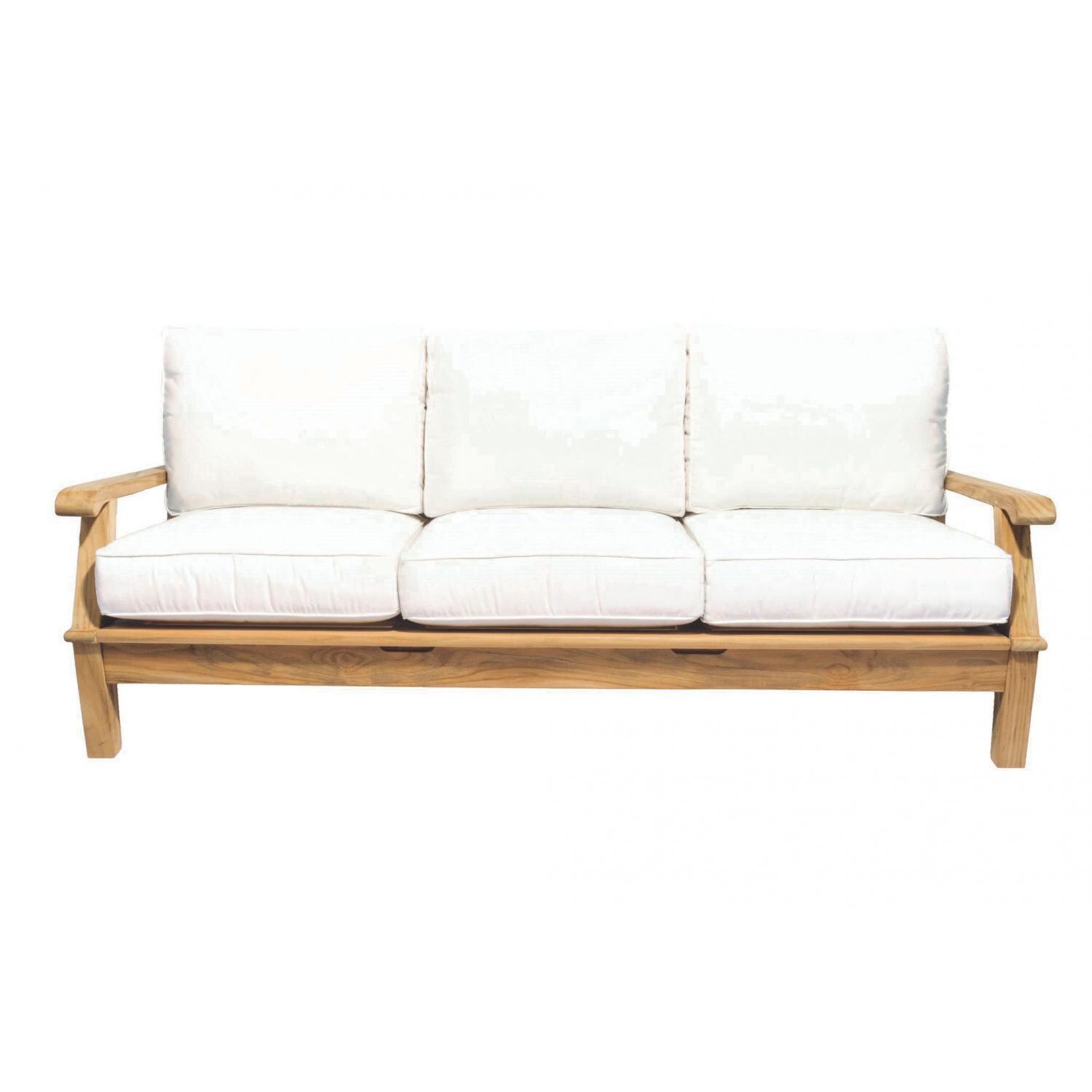 Royal Teak Collection Miami Teak Patio Sofa W/ Sunbrella Canvas Natural Cushions thumbnail