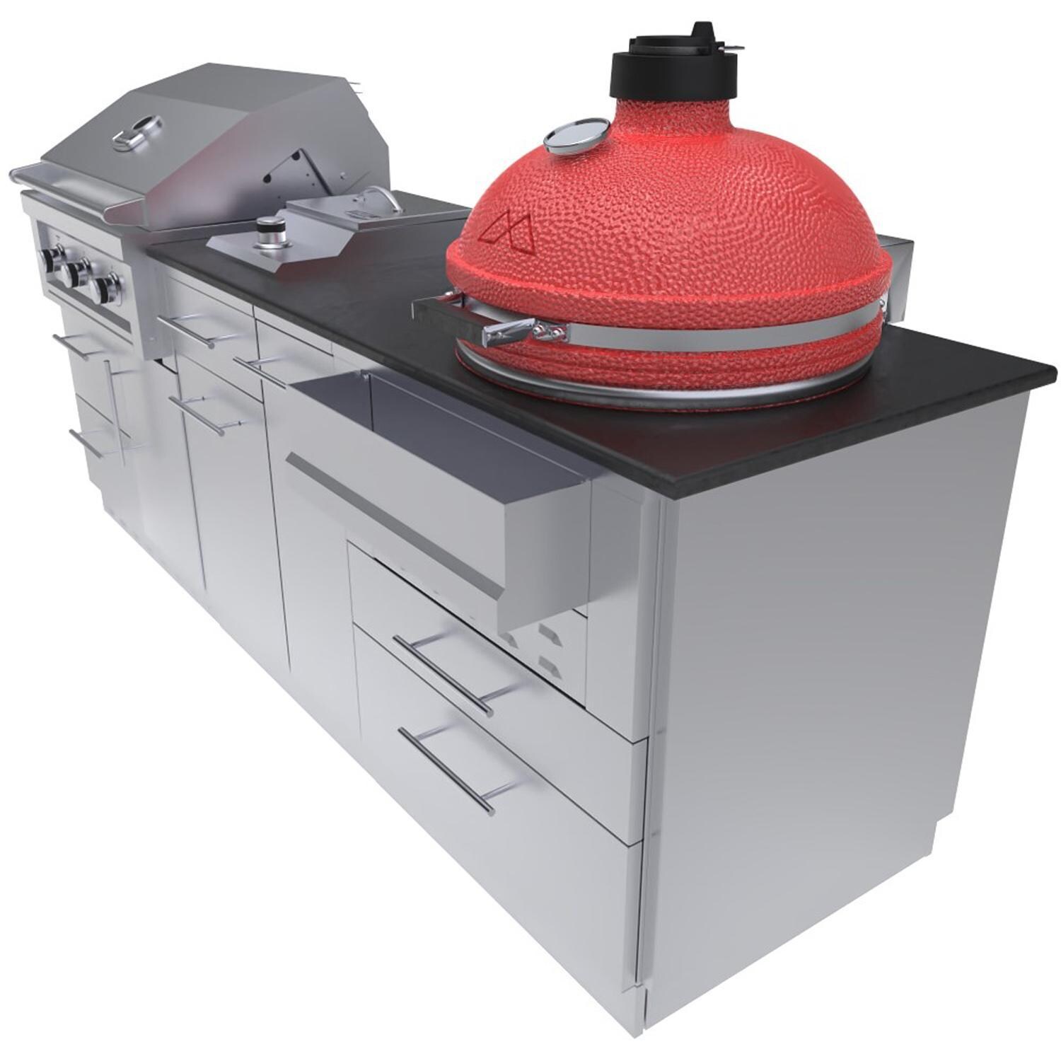 Sunstone Grills SCPKAMADO-LP KAMADO 8 Ft Cabinet Island Package in Propane - Front Angle 2 - White Background thumbnail