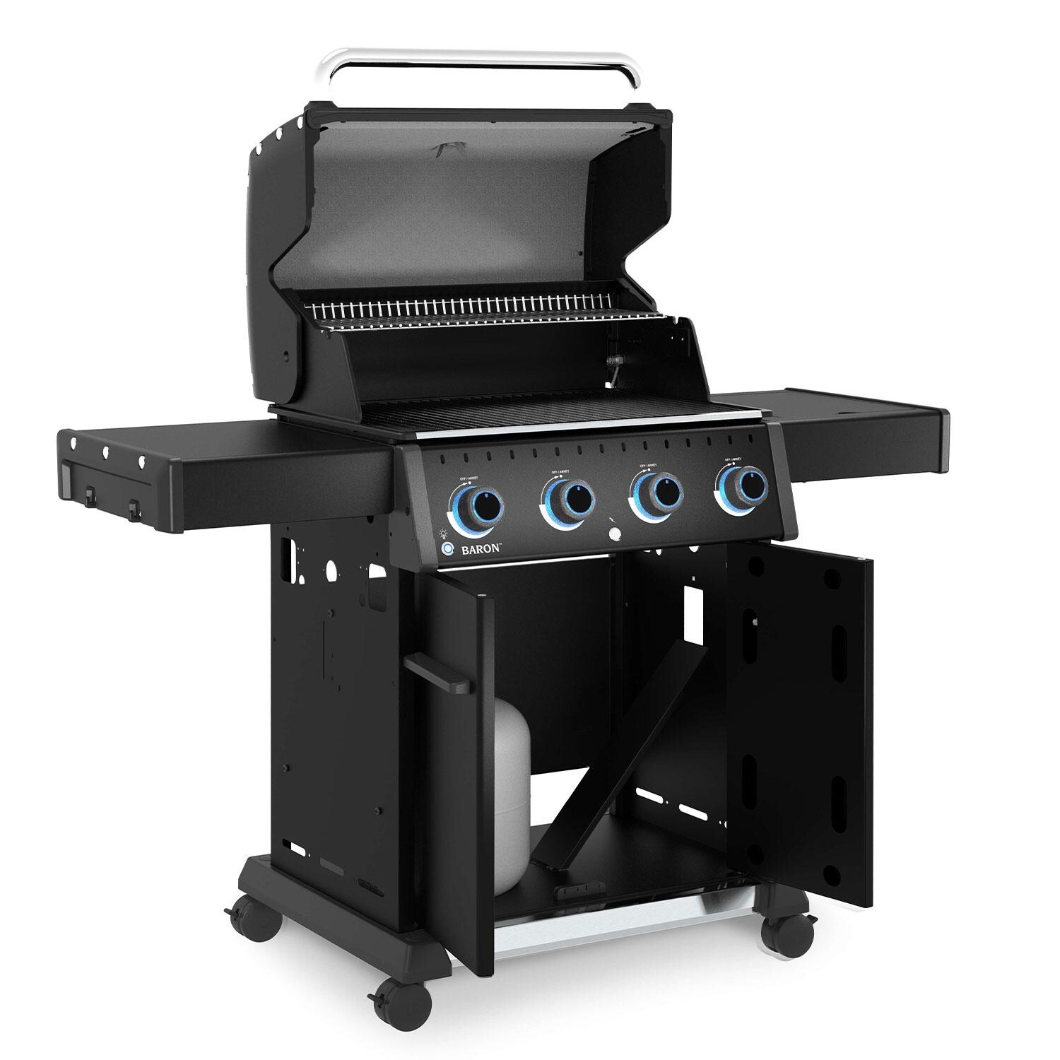 Broil King 674114 Baron 420 Pro Shadow 4 Burner Propane Grill - Black - Interior - Side View - White Background thumbnail