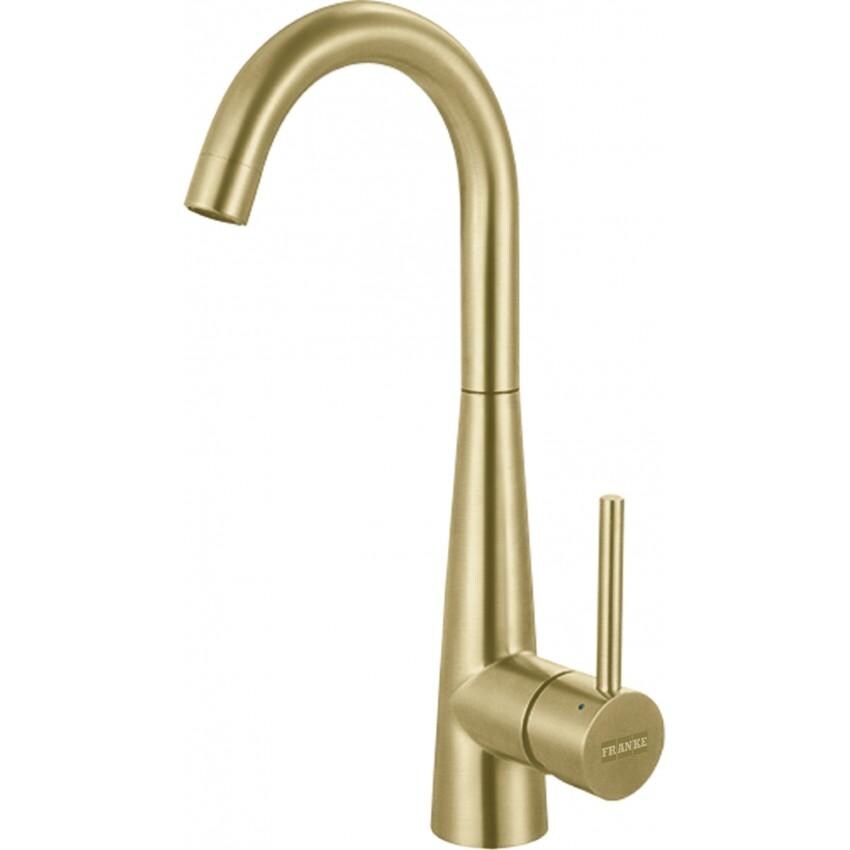 Franke STL-BR-GLD Steel 14.4 Inch Single Handle Swivel Spout Kitchen Prep / Bar Faucet in Gold - White Background thumbnail
