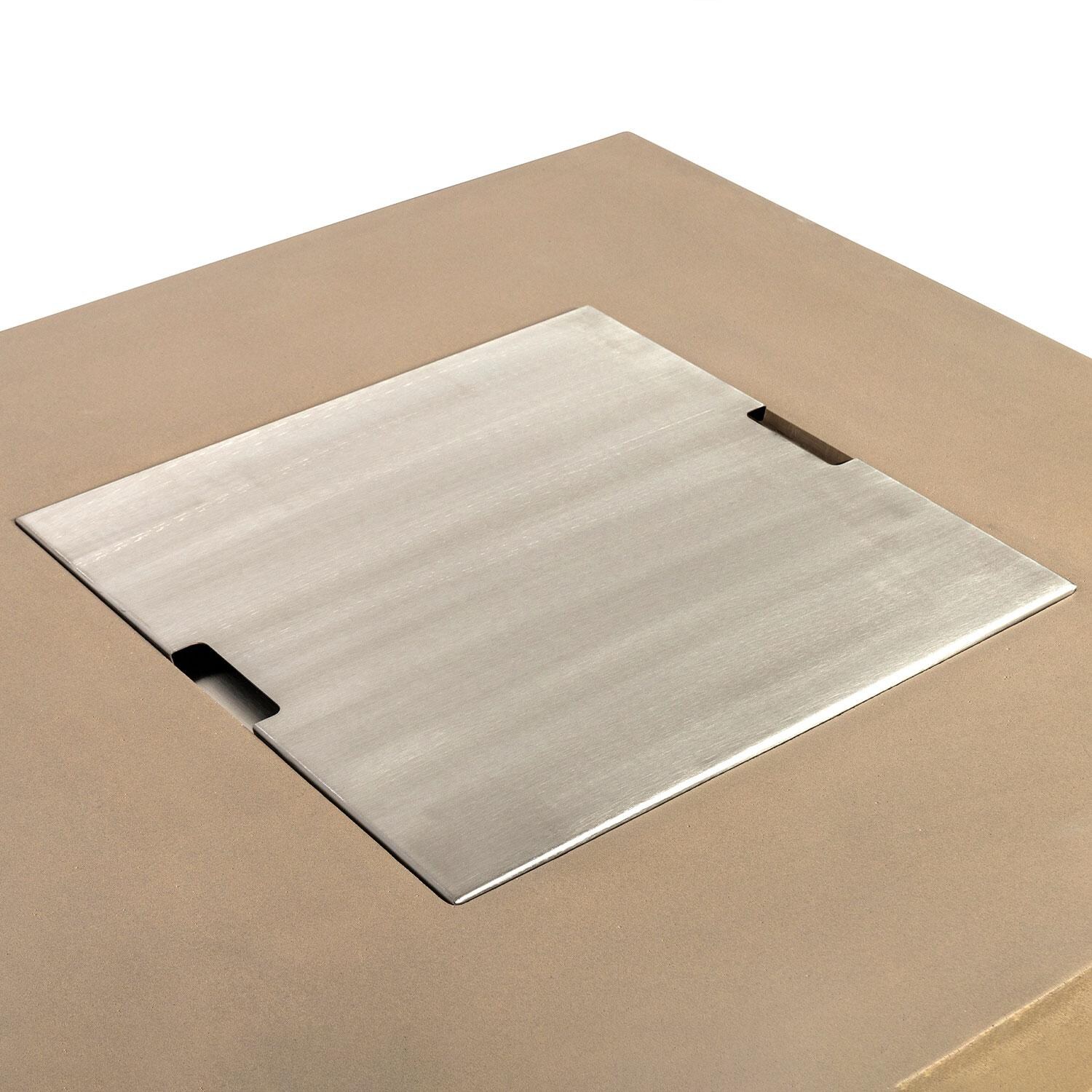 Glenwood 42-in Square Concrete Propane Fire Pit w/ Hidden Propane Tank in Sand by Lakeview Outdoor Designs - Burner Lid - Detail thumbnail